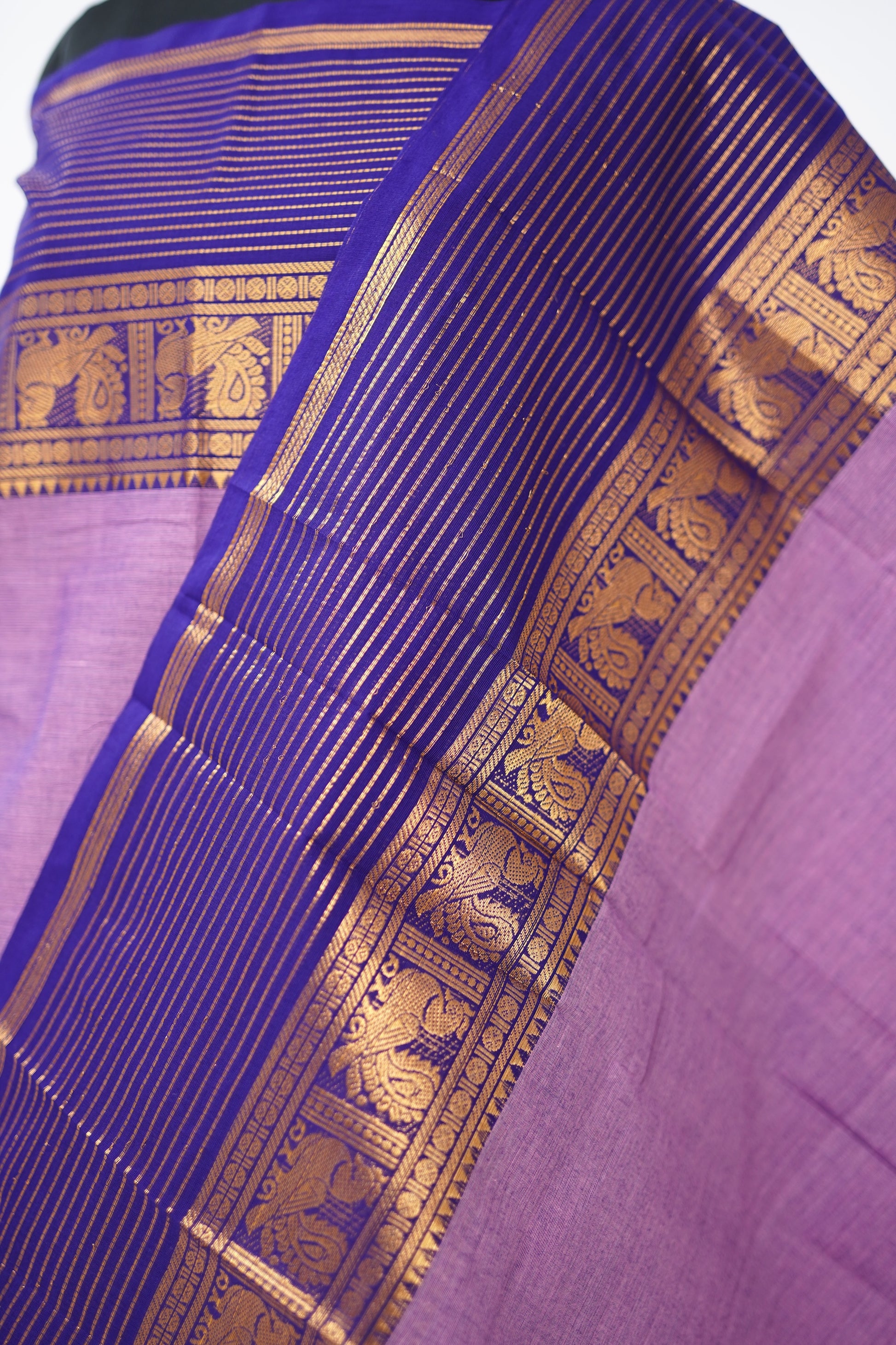 Purple with Golden Border Chettinad Cotton Unstitched Salwar Suit - #NC204