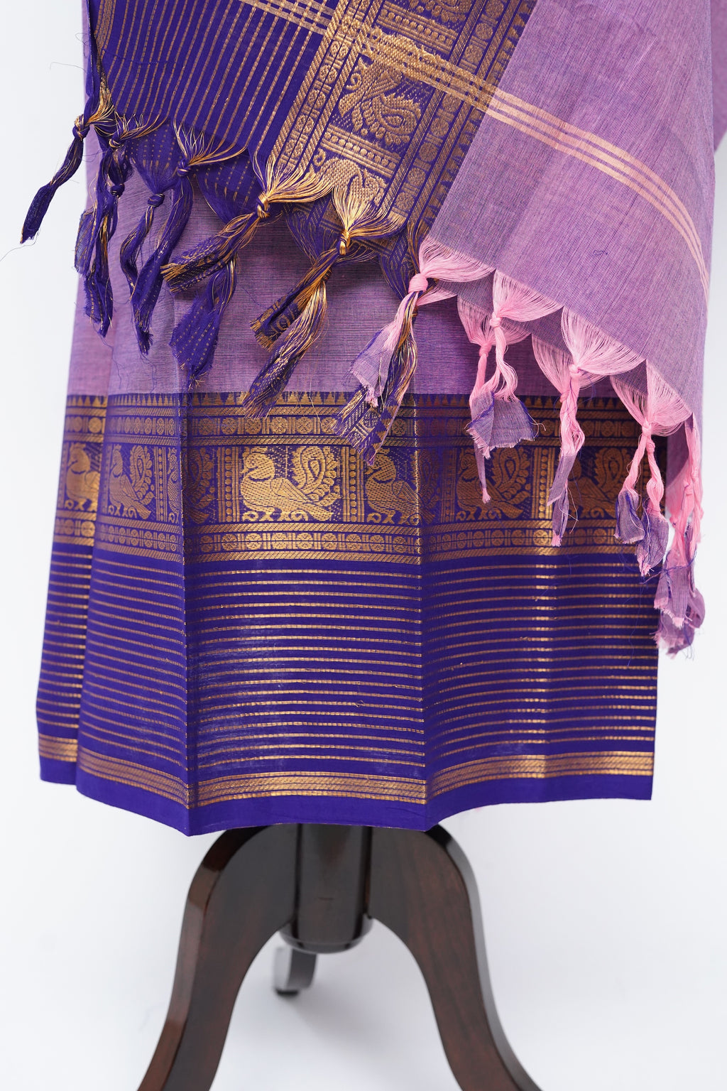 Purple with Golden Border Chettinad Cotton Unstitched Salwar Suit - #NC204