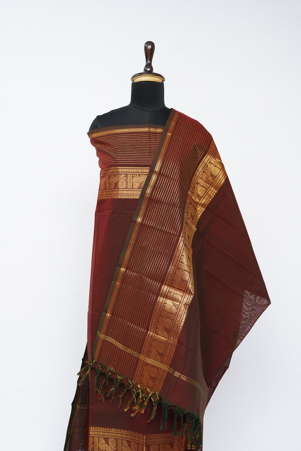 Maroon with Golden Border Chettinad Cotton Unstitched Salwar Suit - #NC209