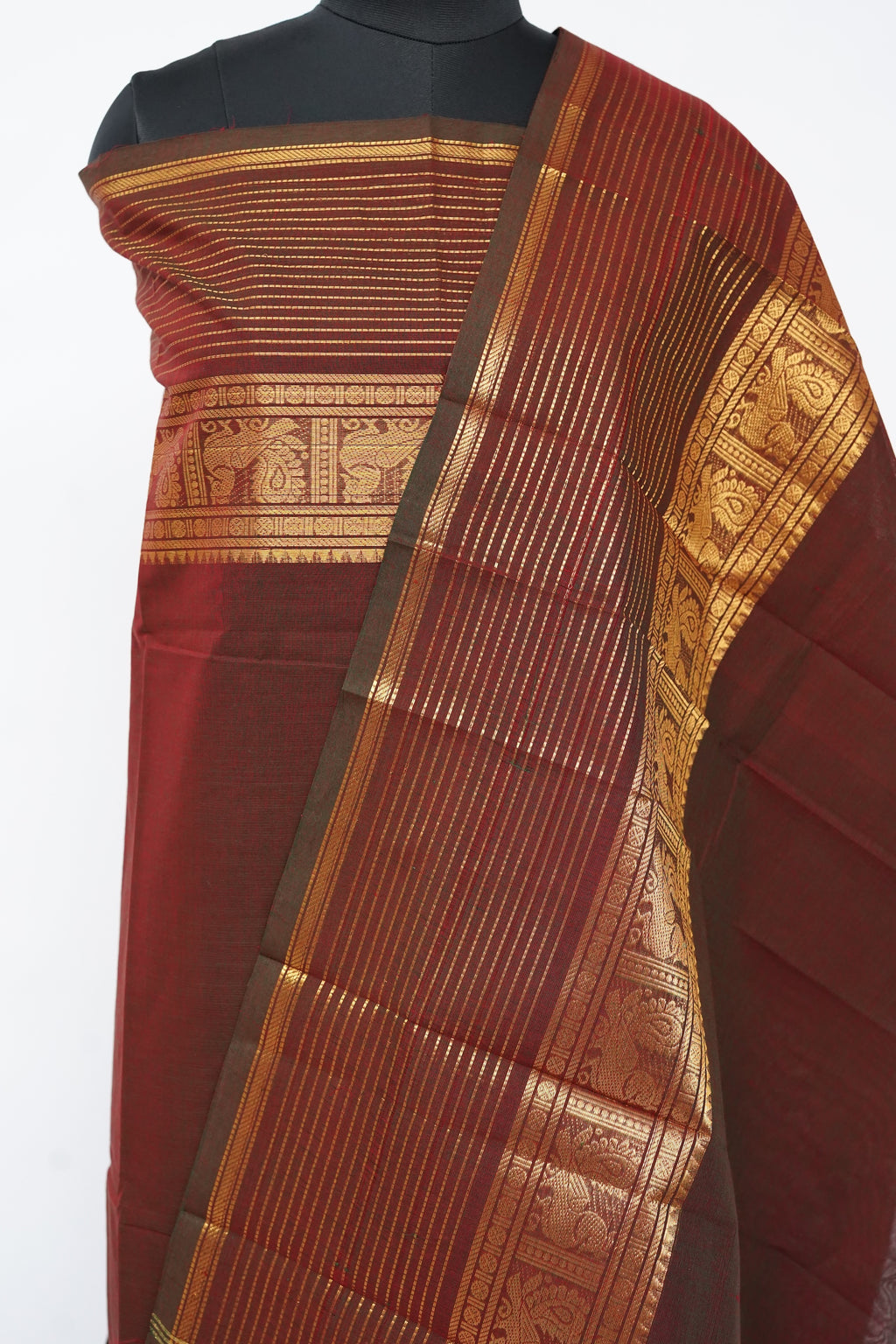 Maroon with Golden Border Chettinad Cotton Unstitched Salwar Suit - #NC209