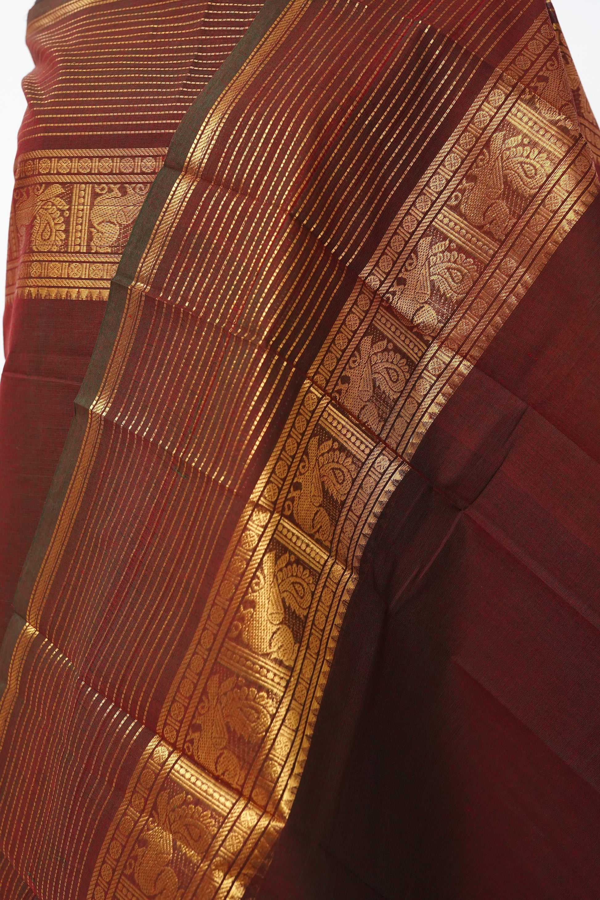 Maroon with Golden Border Chettinad Cotton Unstitched Salwar Suit - #NC209
