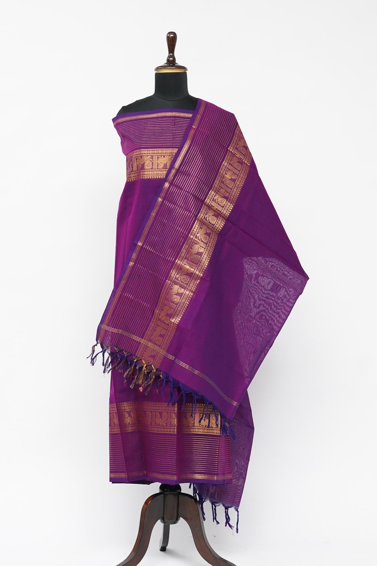 Violet and Golden Border Chettinad Cotton Unstitched Salwar Suit - #NC199