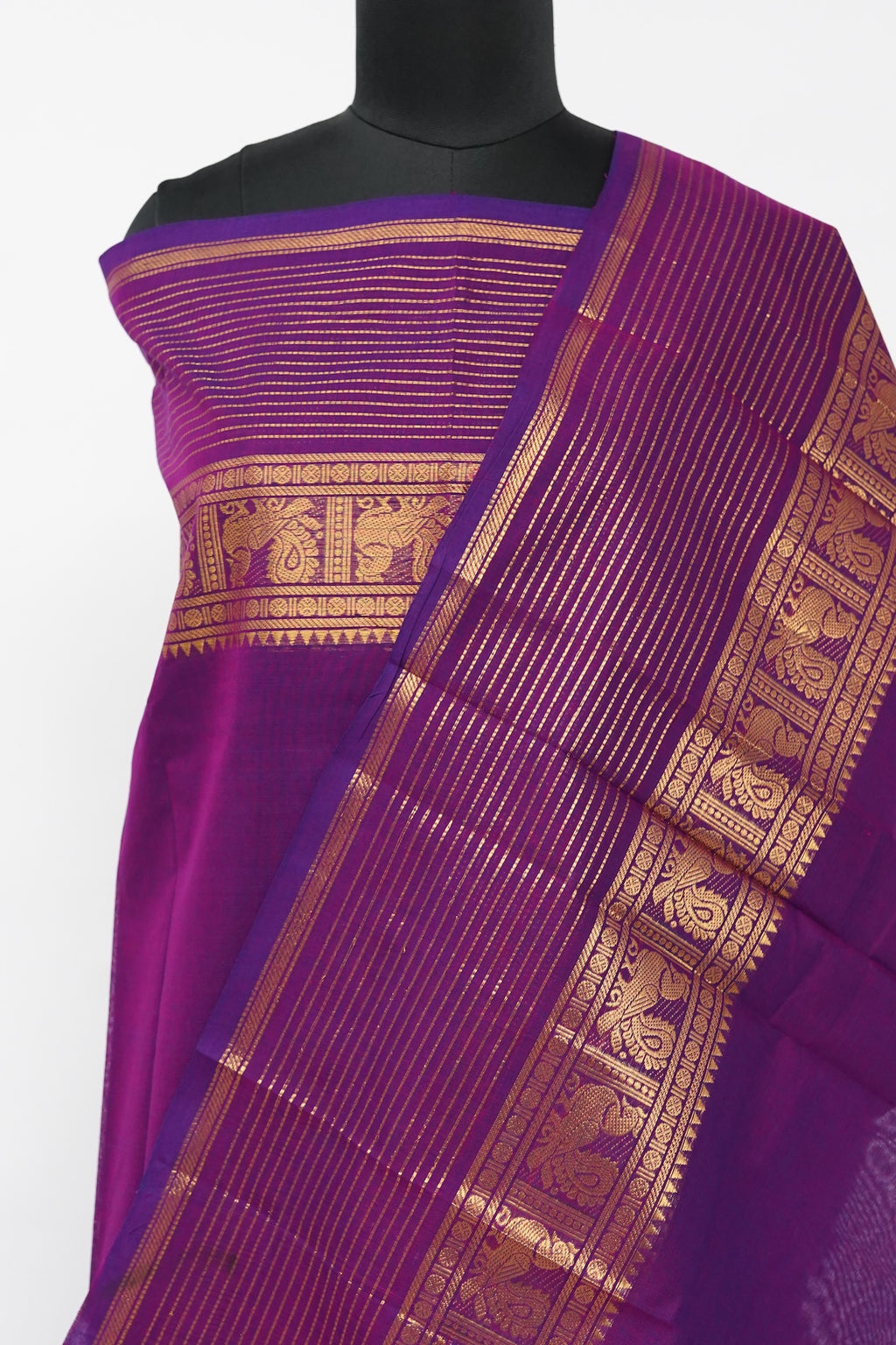 Violet and Golden Border Chettinad Cotton Unstitched Salwar Suit - #NC199