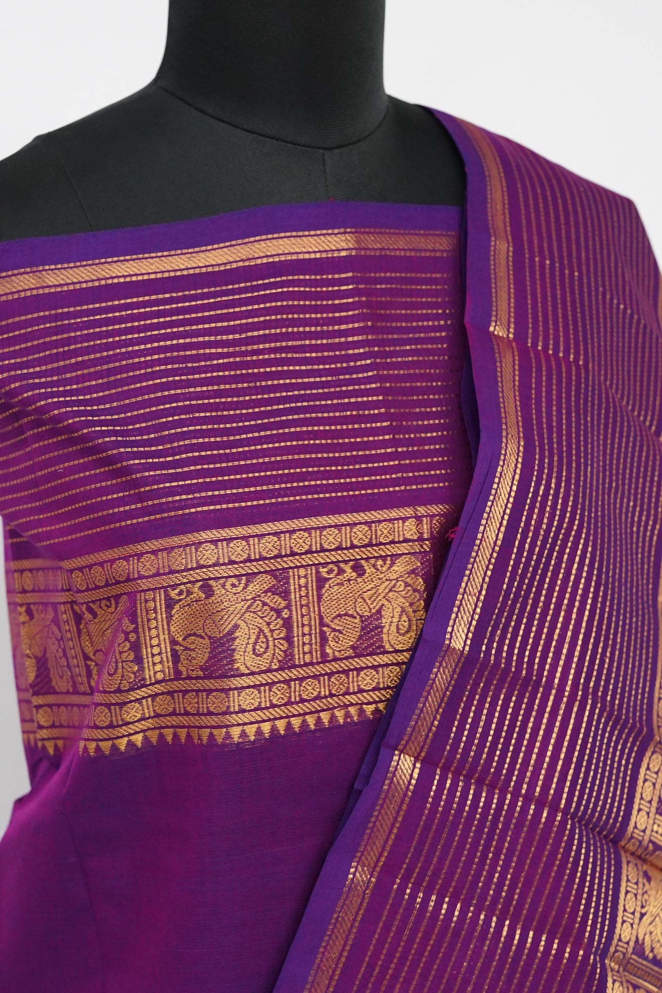 Violet and Golden Border Chettinad Cotton Unstitched Salwar Suit - #NC199