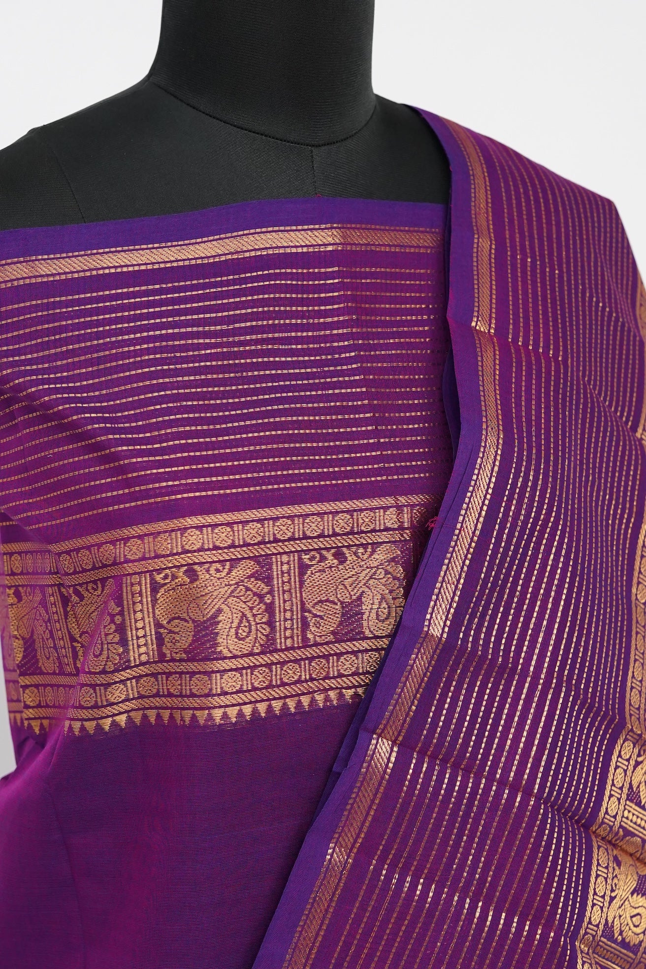 Violet and Golden Border Chettinad Cotton Unstitched Salwar Suit - #NC199