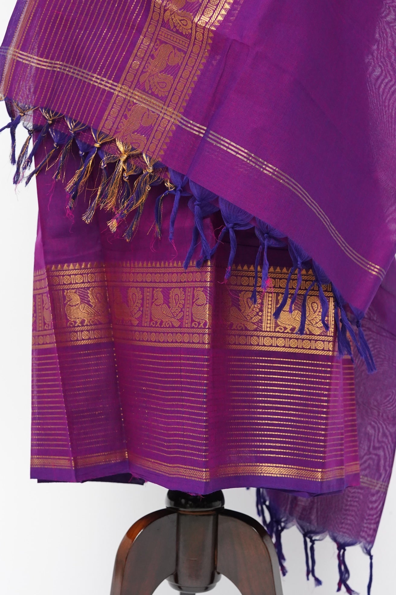 Violet and Golden Border Chettinad Cotton Unstitched Salwar Suit - #NC199