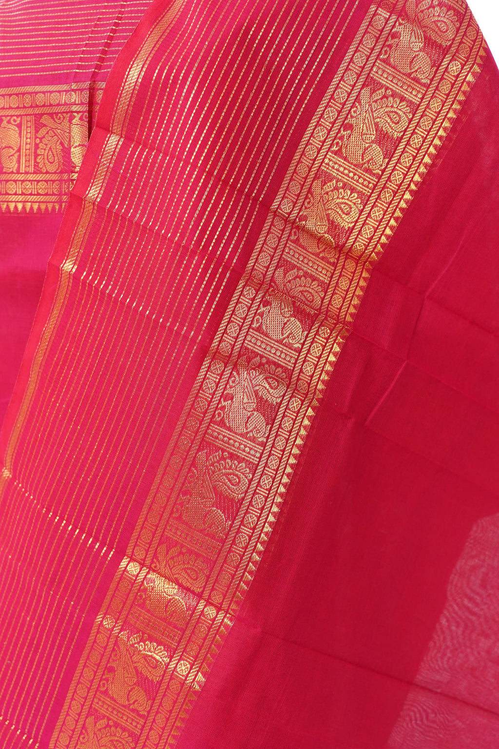 Dark Pink with Golden Border Chettinad Cotton Unstitched Salwar Suit - #NC207