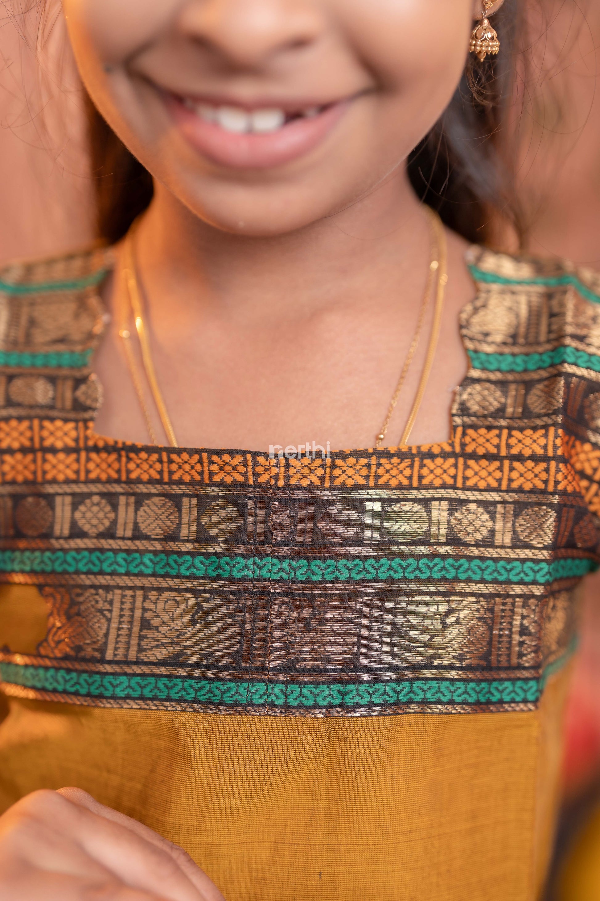 Brownish Orange Chettinad Cotton Paavadai Sattai (Top & Skirt) - #NT001