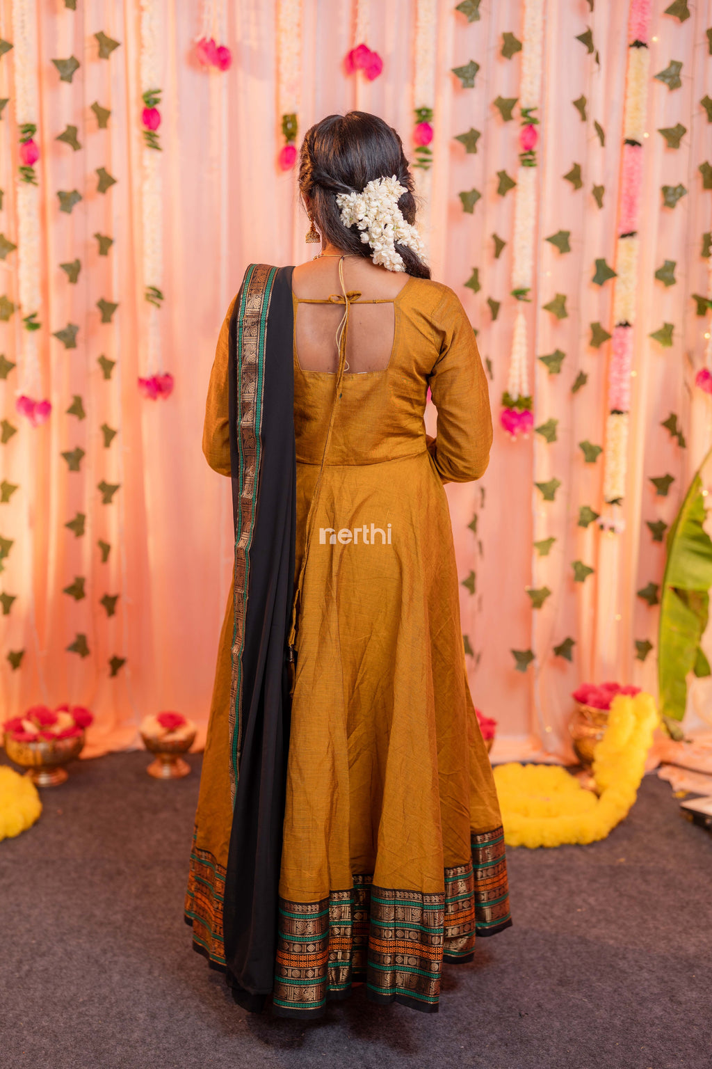 Brownish Orange Chettinad Cotton Anarkali - #NA004