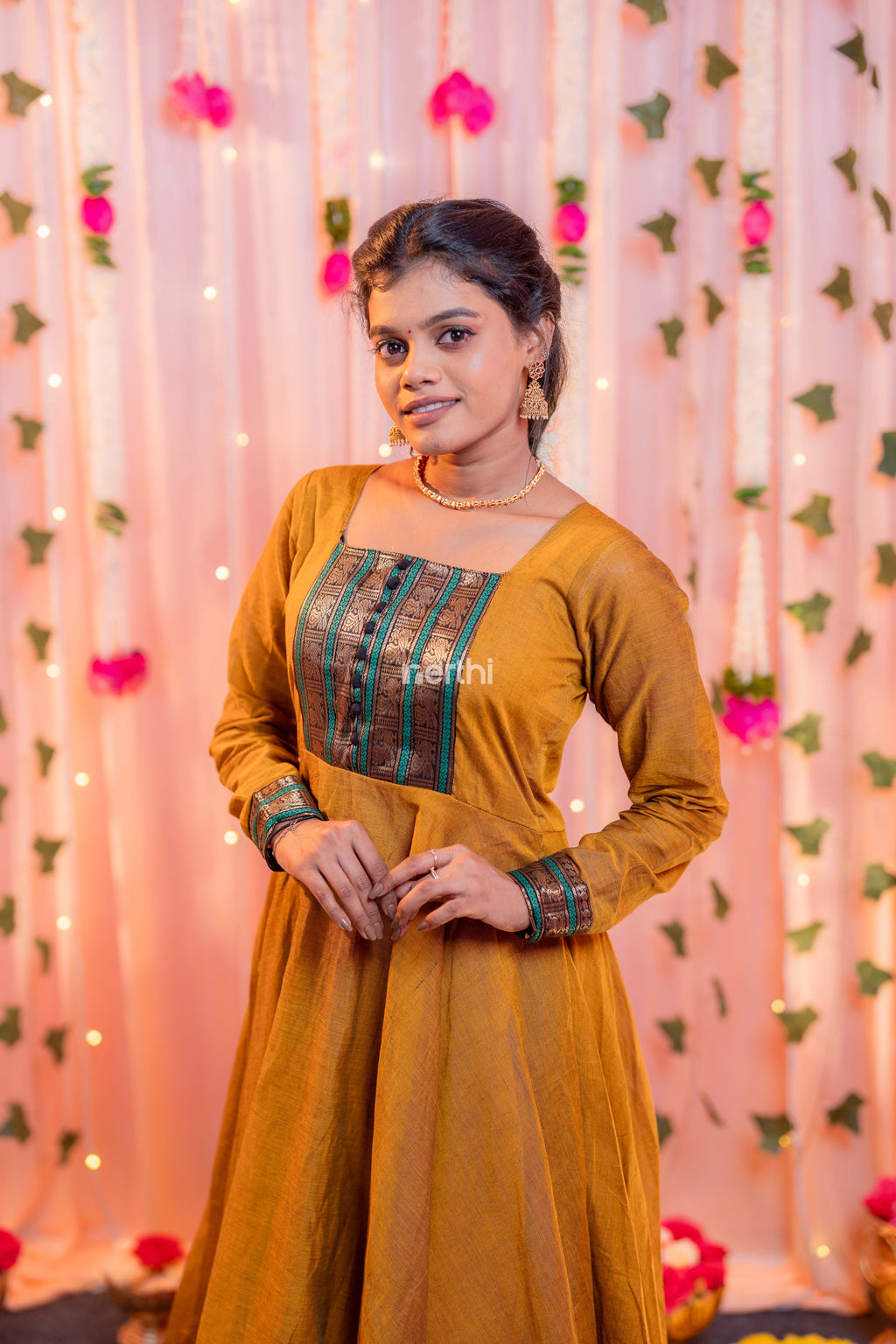 Brownish Orange Chettinad Cotton Anarkali - #NA004