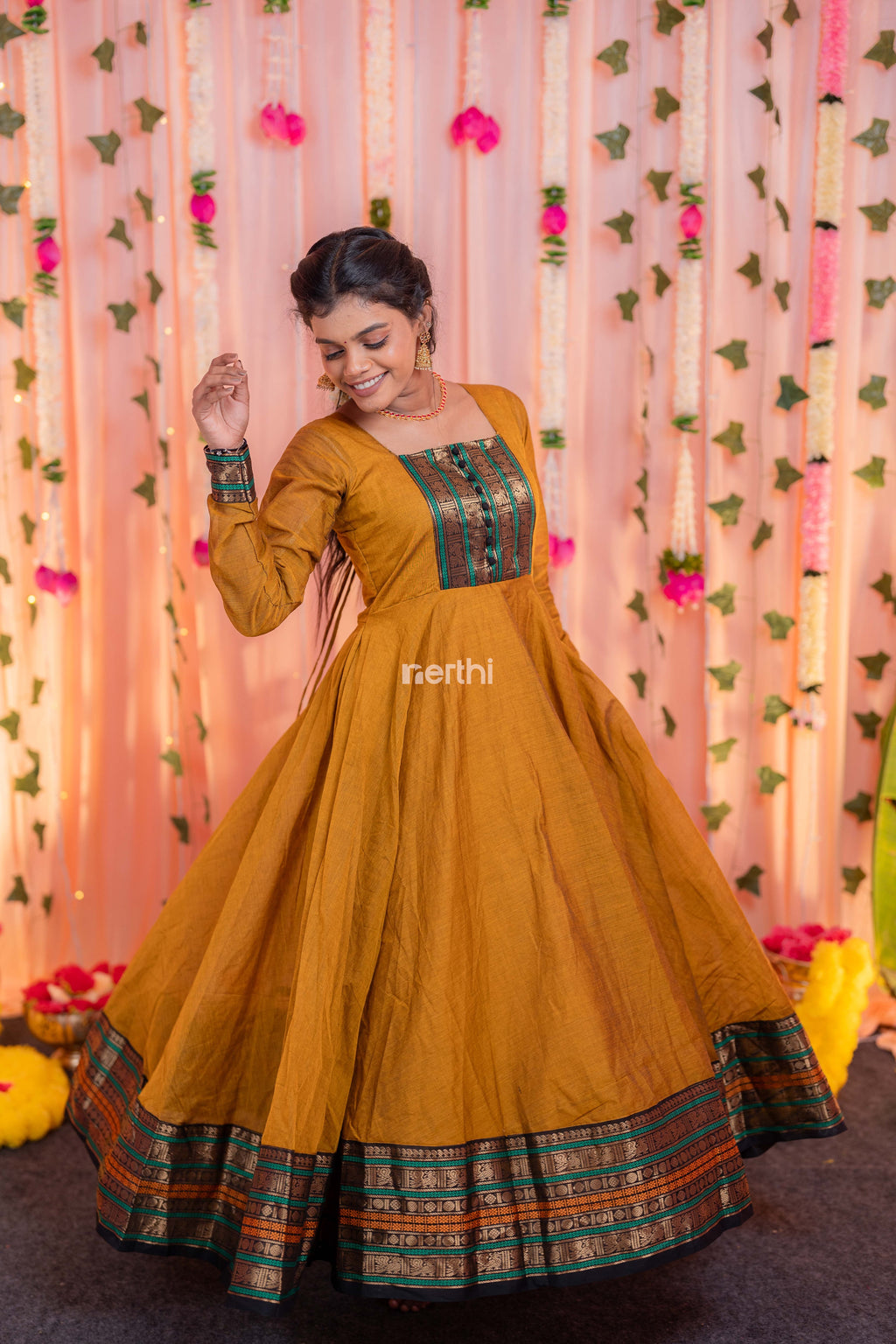 Brownish Orange Chettinad Cotton Anarkali - #NA004