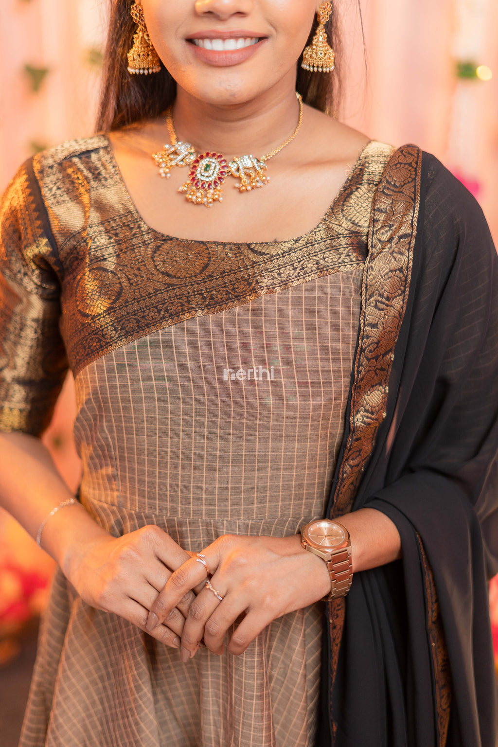 Light Brown Chettinad Cotton Anarkali - #NA002