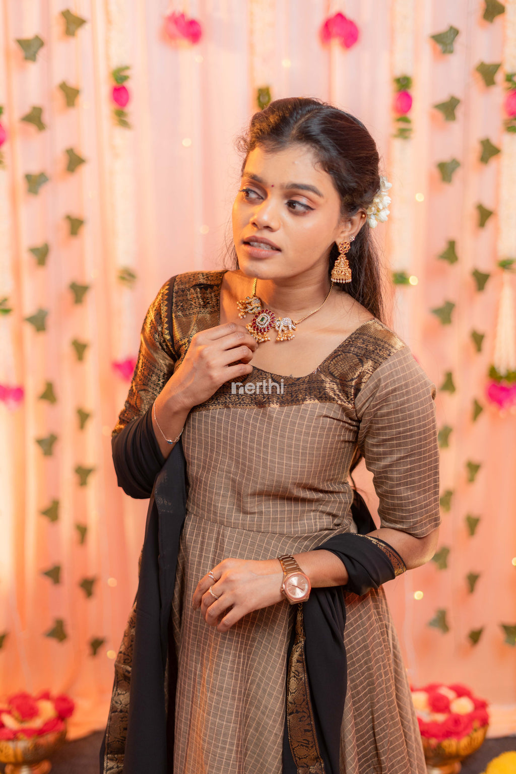 Light Brown Chettinad Cotton Anarkali - #NA002