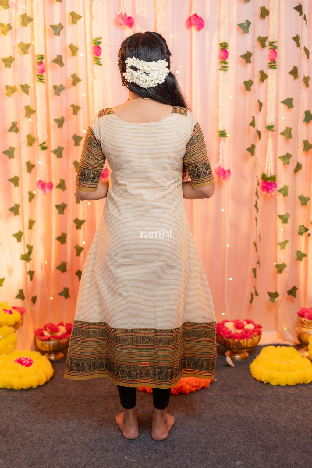 Off white Chettinad Cotton A-Line Kurti - #NK005