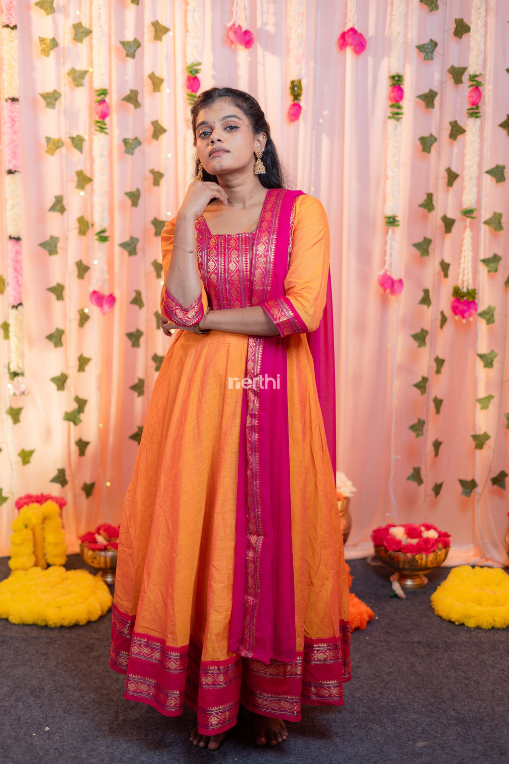 Orange Chettinad Cotton Anarkali - #NA005