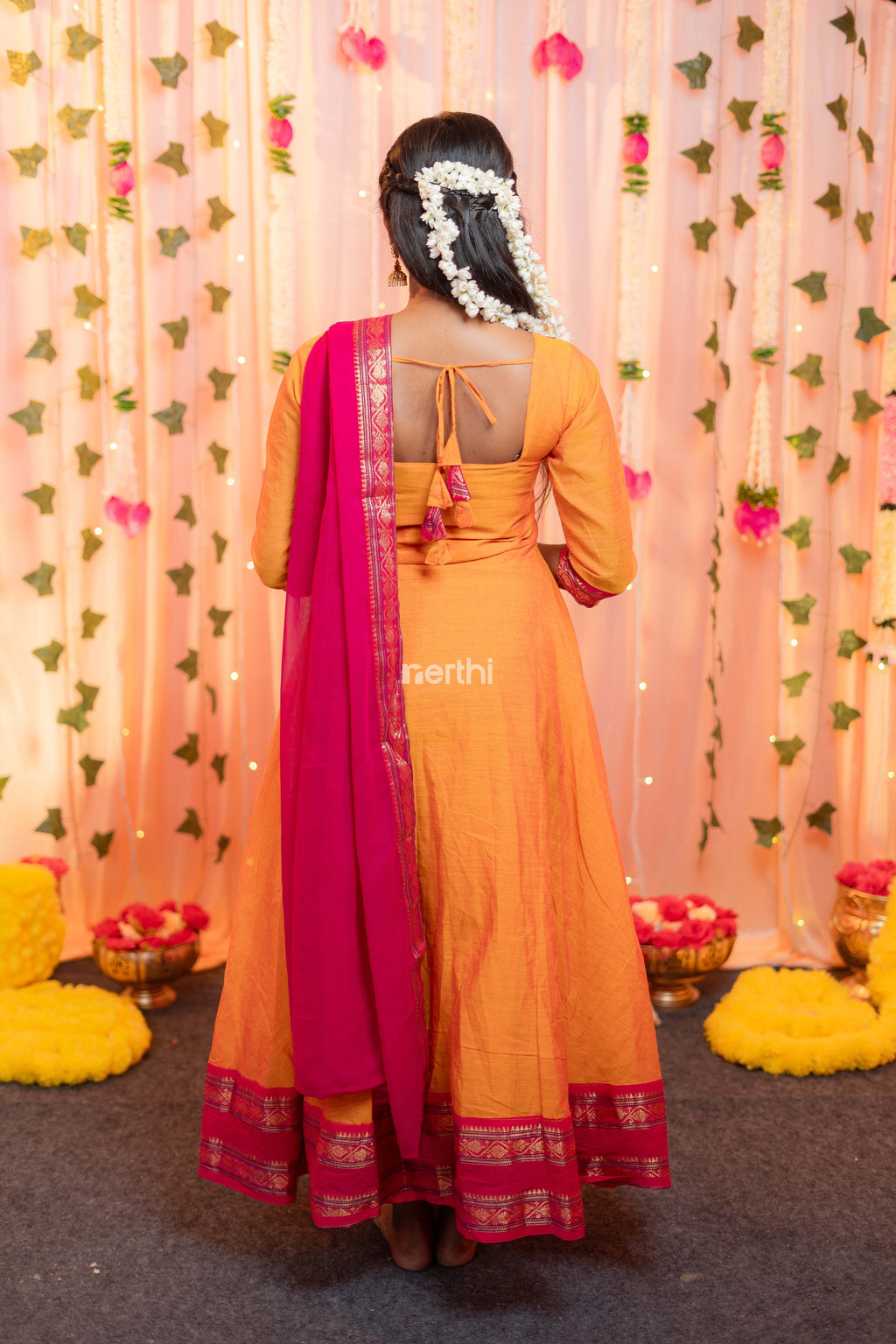 Orange Chettinad Cotton Anarkali - #NA005