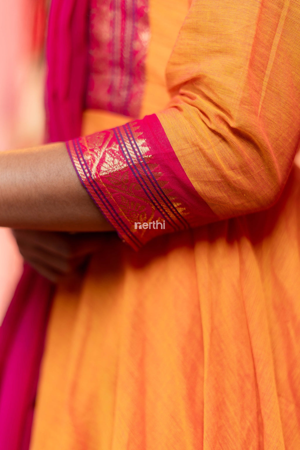 Orange Chettinad Cotton Anarkali - #NA005