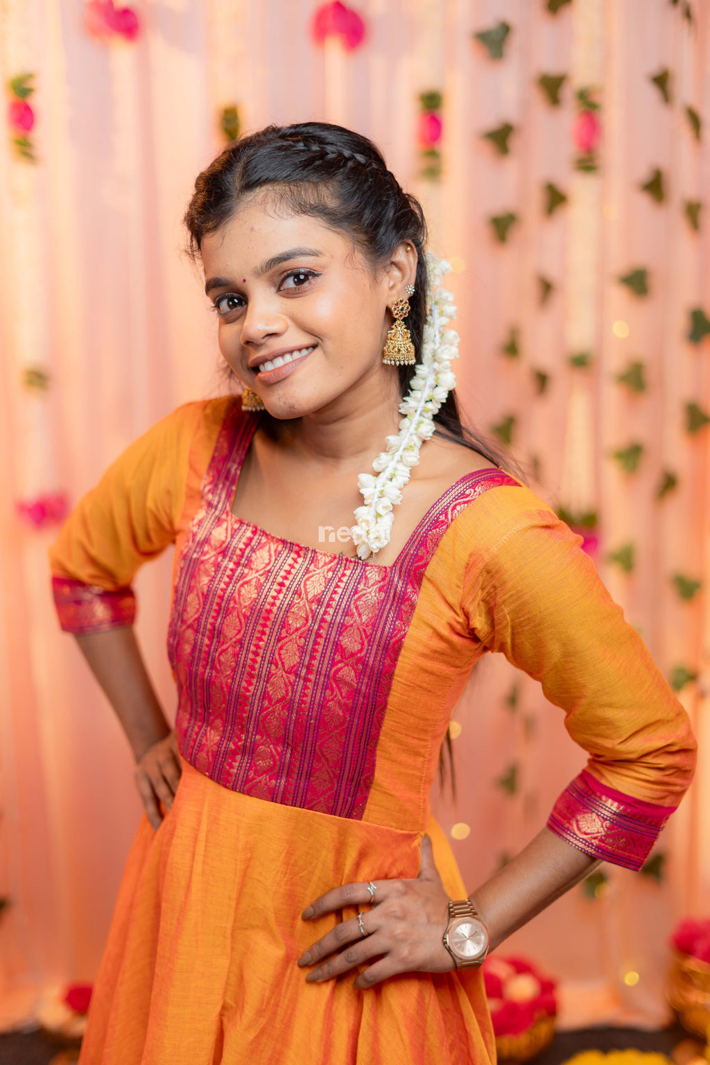 Orange Chettinad Cotton Anarkali - #NA005