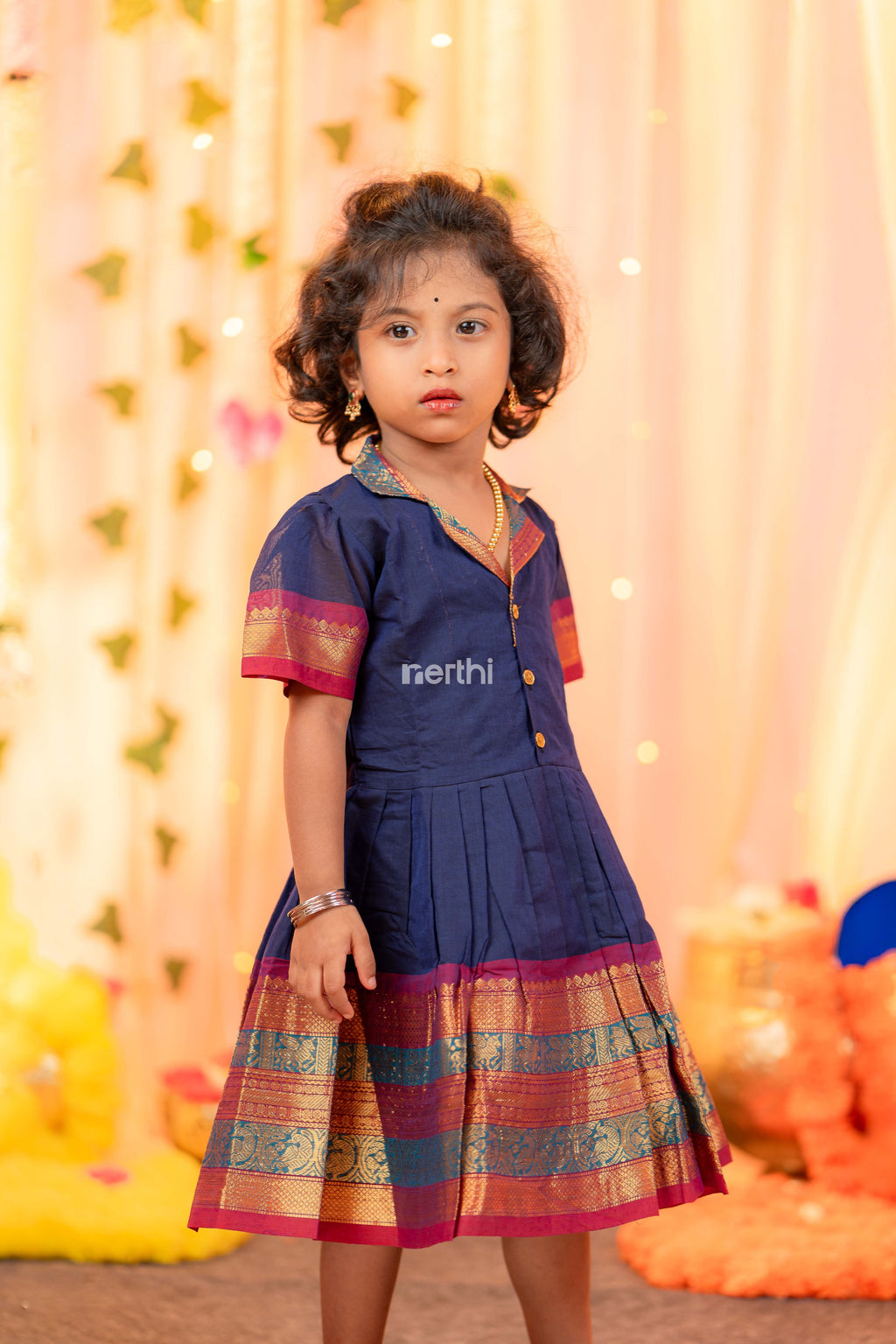 Navy Blue Collar Frock - #NF005