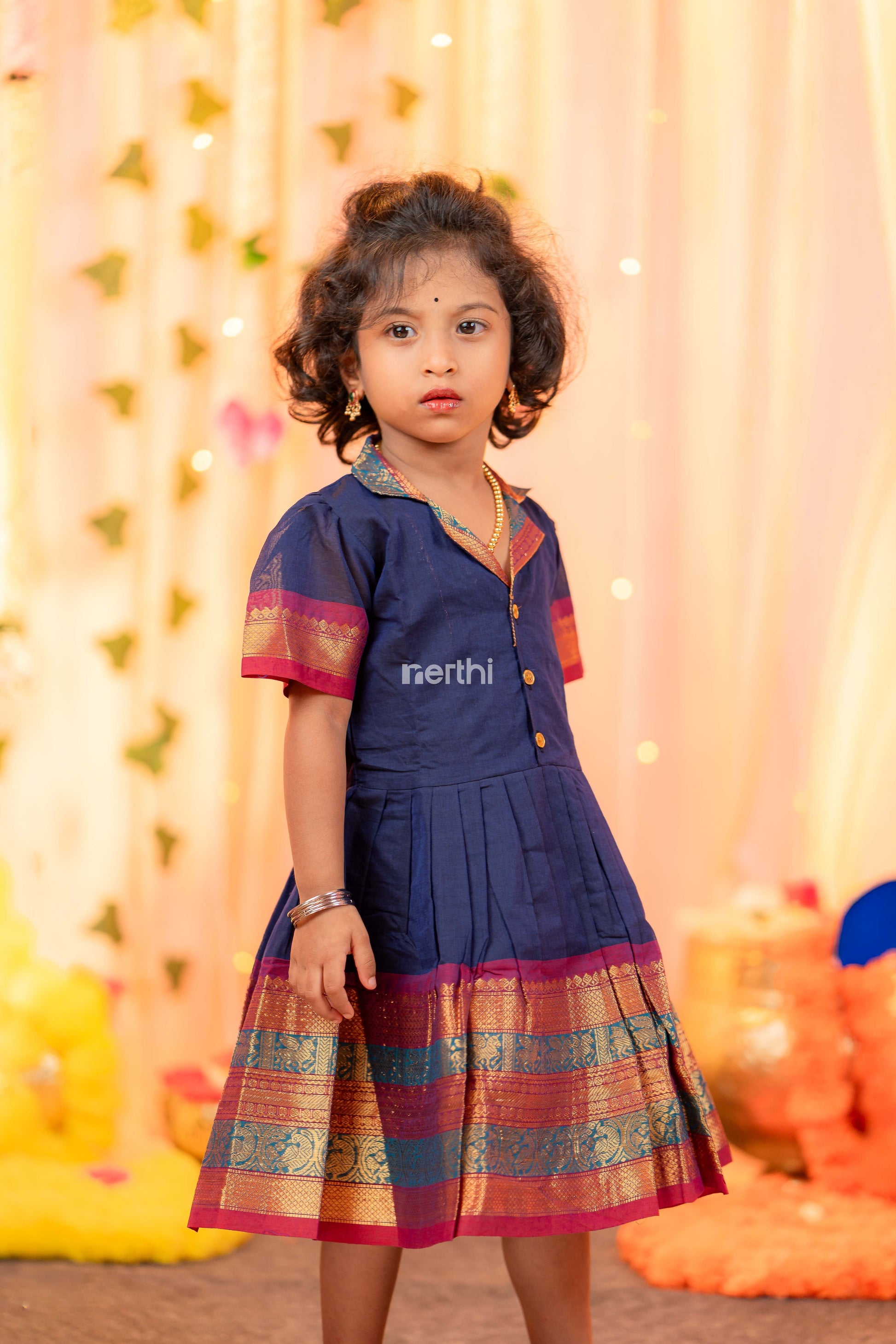 Navy Blue Collar Frock - #NF005