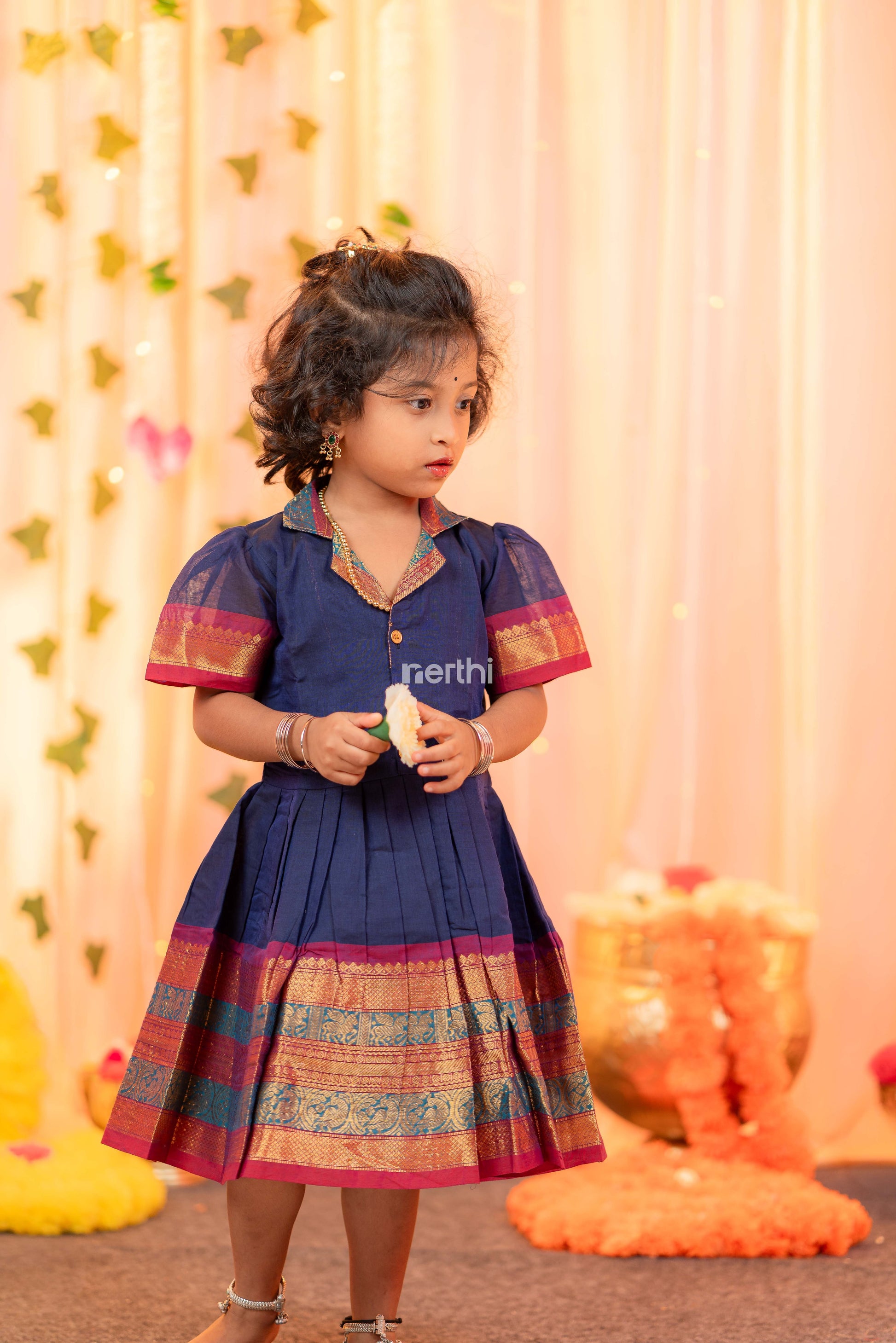 Navy Blue Collar Frock - #NF005