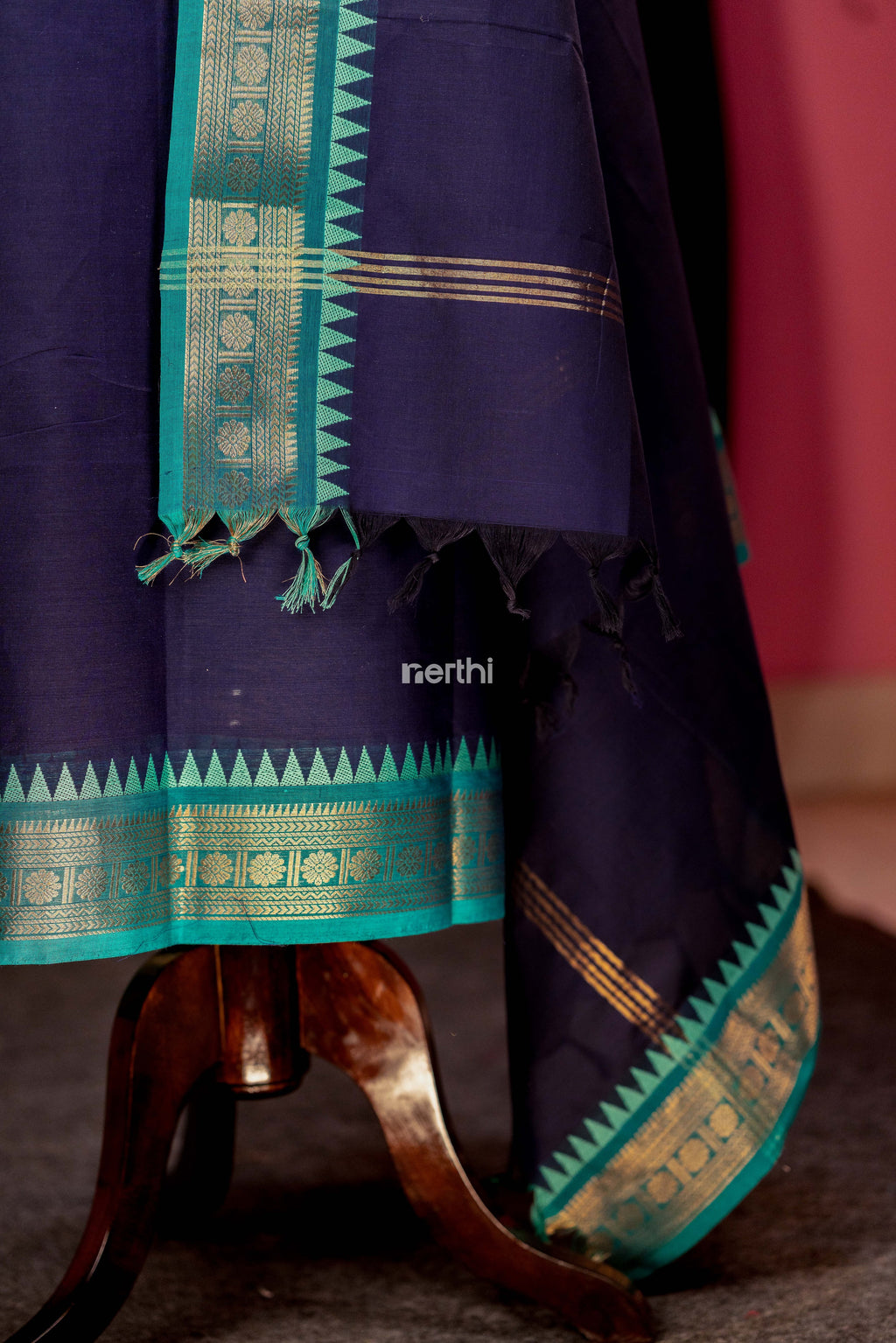 Navy Blue - Chettinad Cotton Unstitched Salwar Suit - #NC006