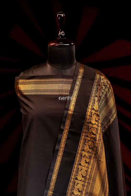 Black - Chettinad Cotton Unstitched Salwar Suit - #NC010