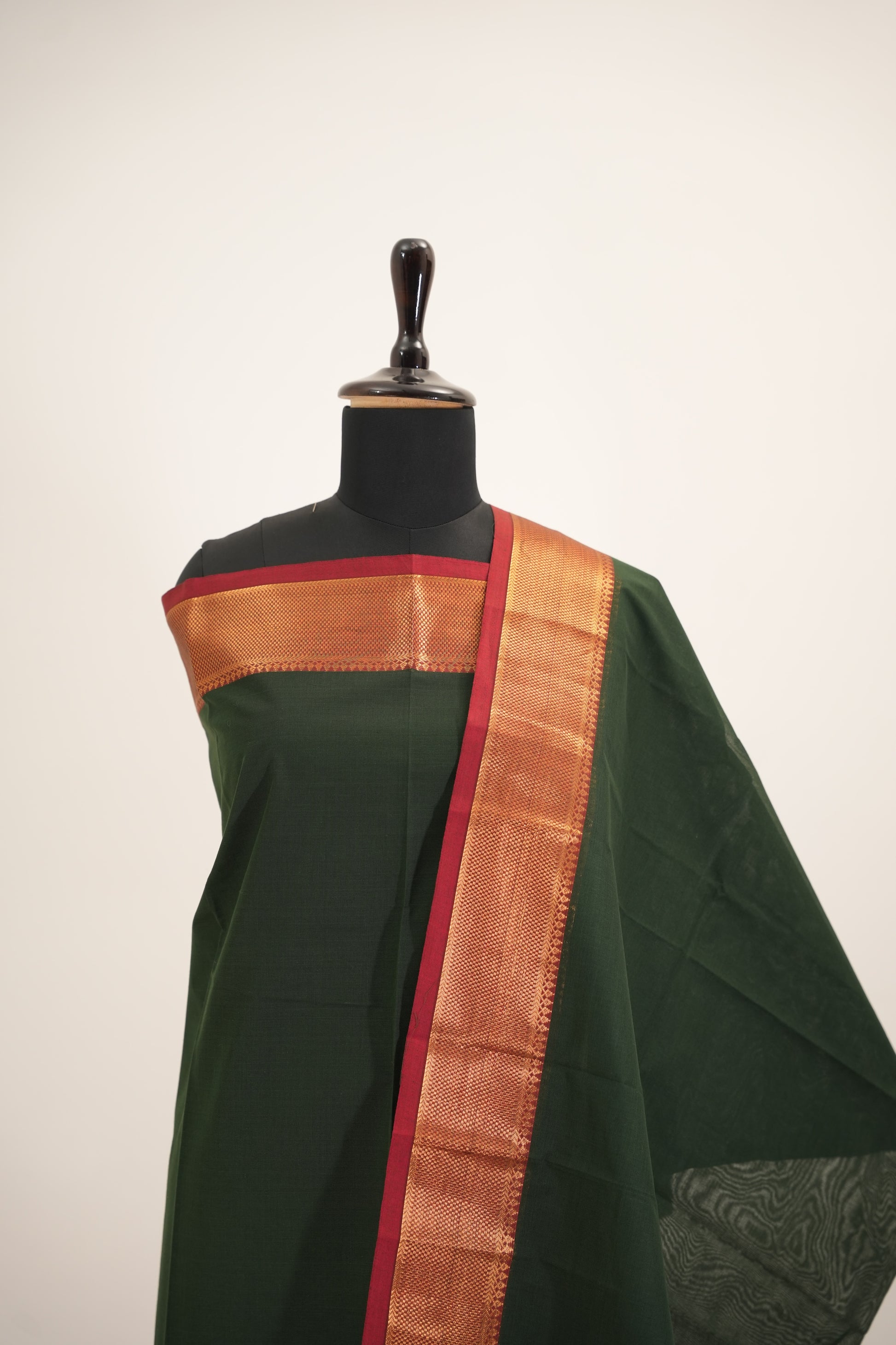 Green with Brown Border Chettinad Cotton Unstitched Salwar Suit - #NC146