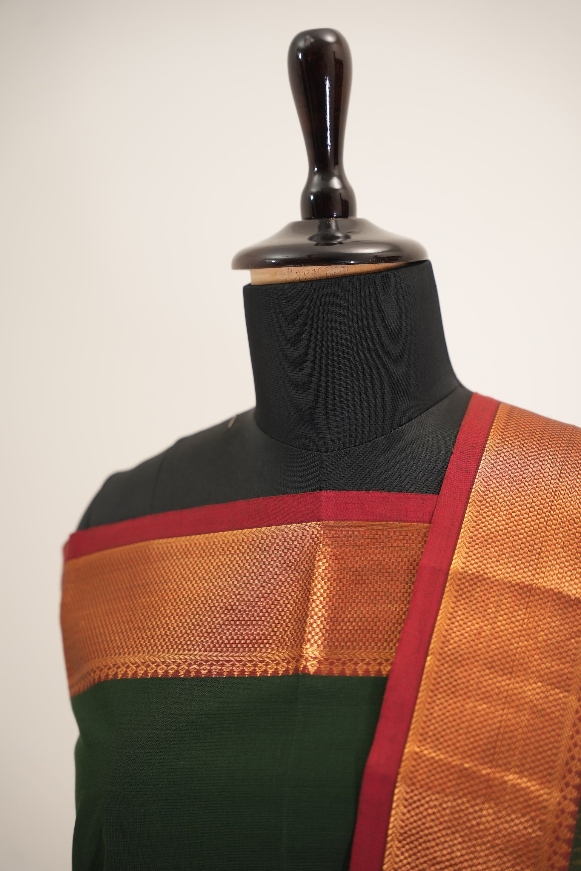 Green with Brown Border Chettinad Cotton Unstitched Salwar Suit - #NC146