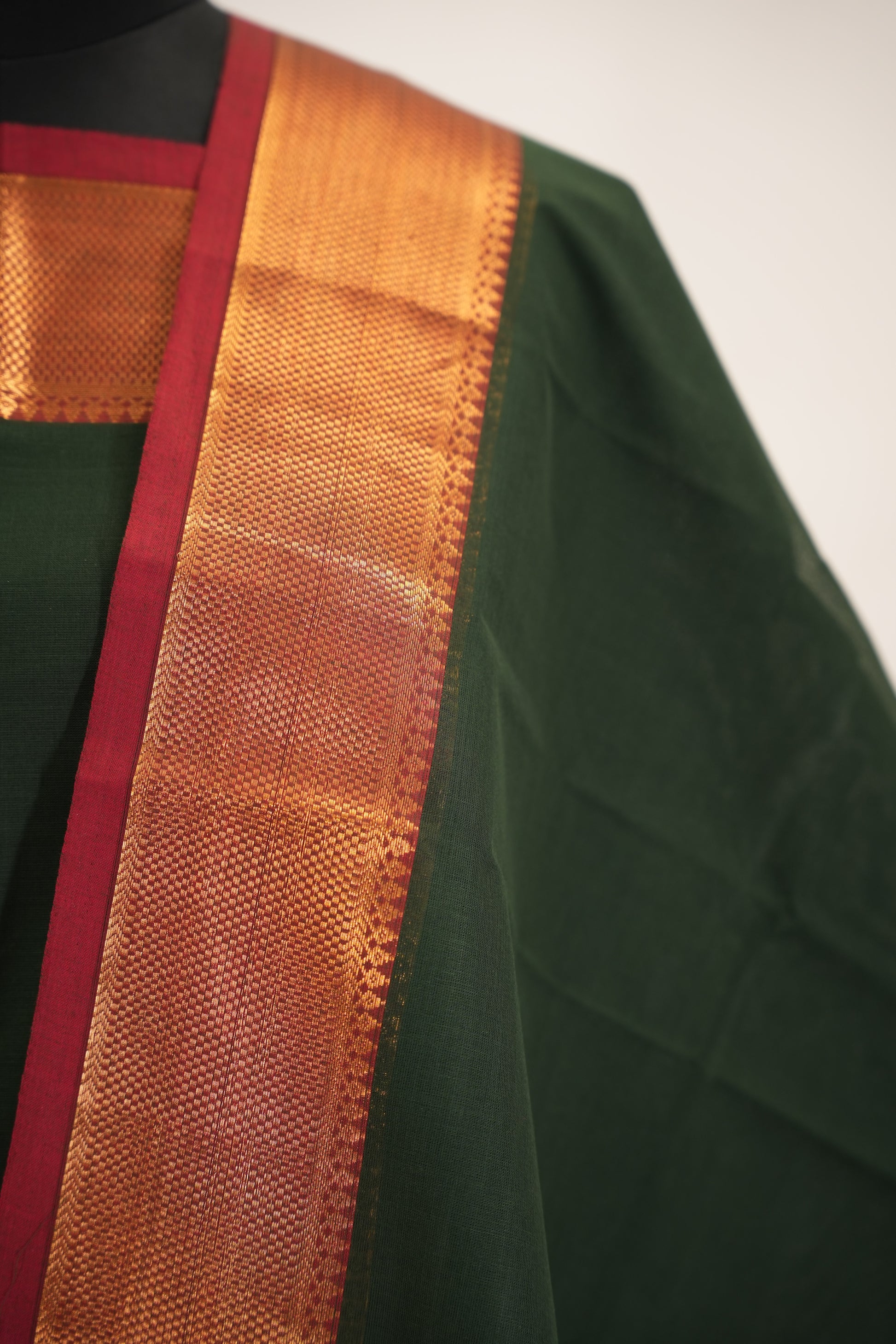 Green with Brown Border Chettinad Cotton Unstitched Salwar Suit - #NC146