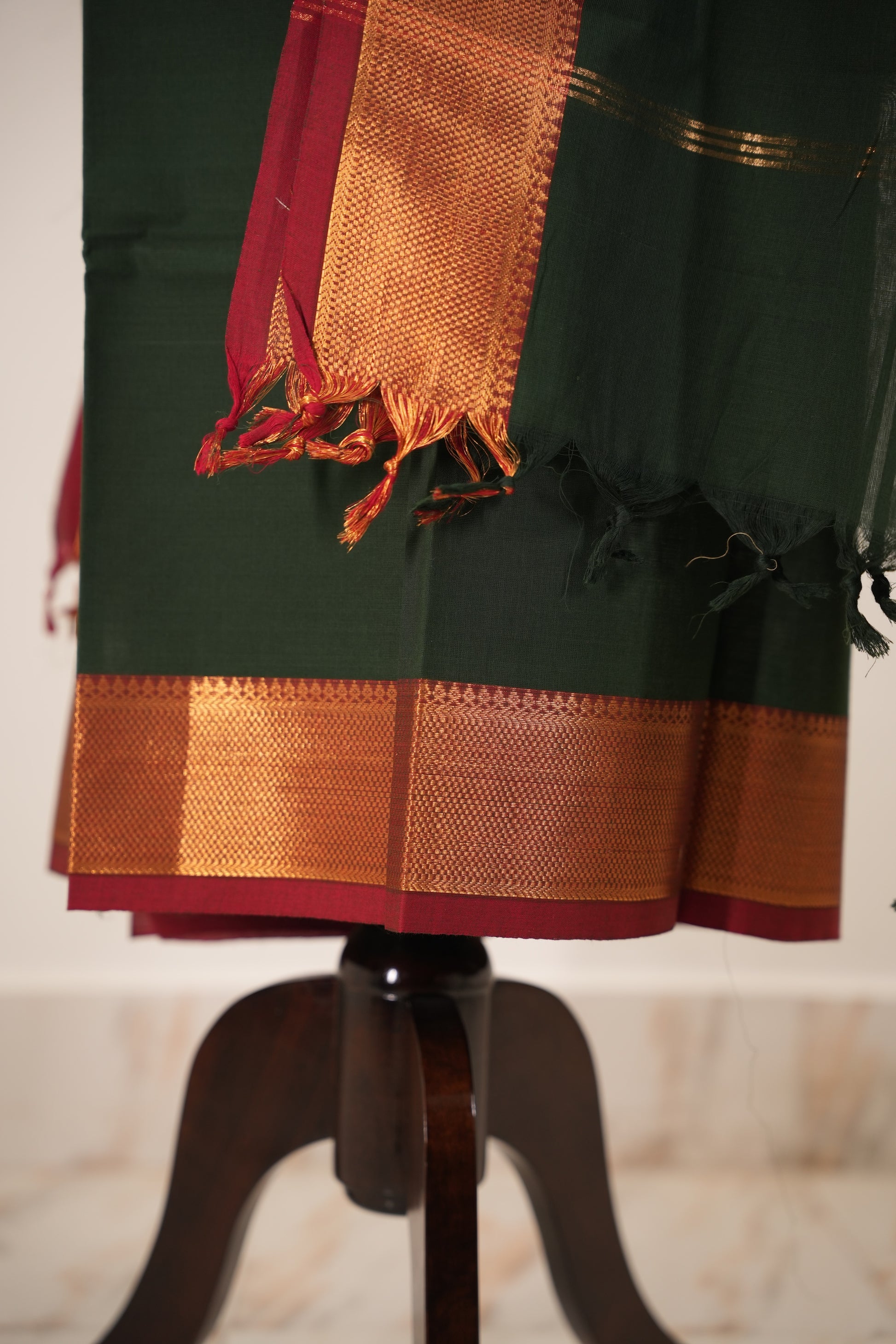 Green with Brown Border Chettinad Cotton Unstitched Salwar Suit - #NC146