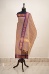 Beige with Purple Border Chettinad Cotton Unstitched Salwar Suit - #NC147