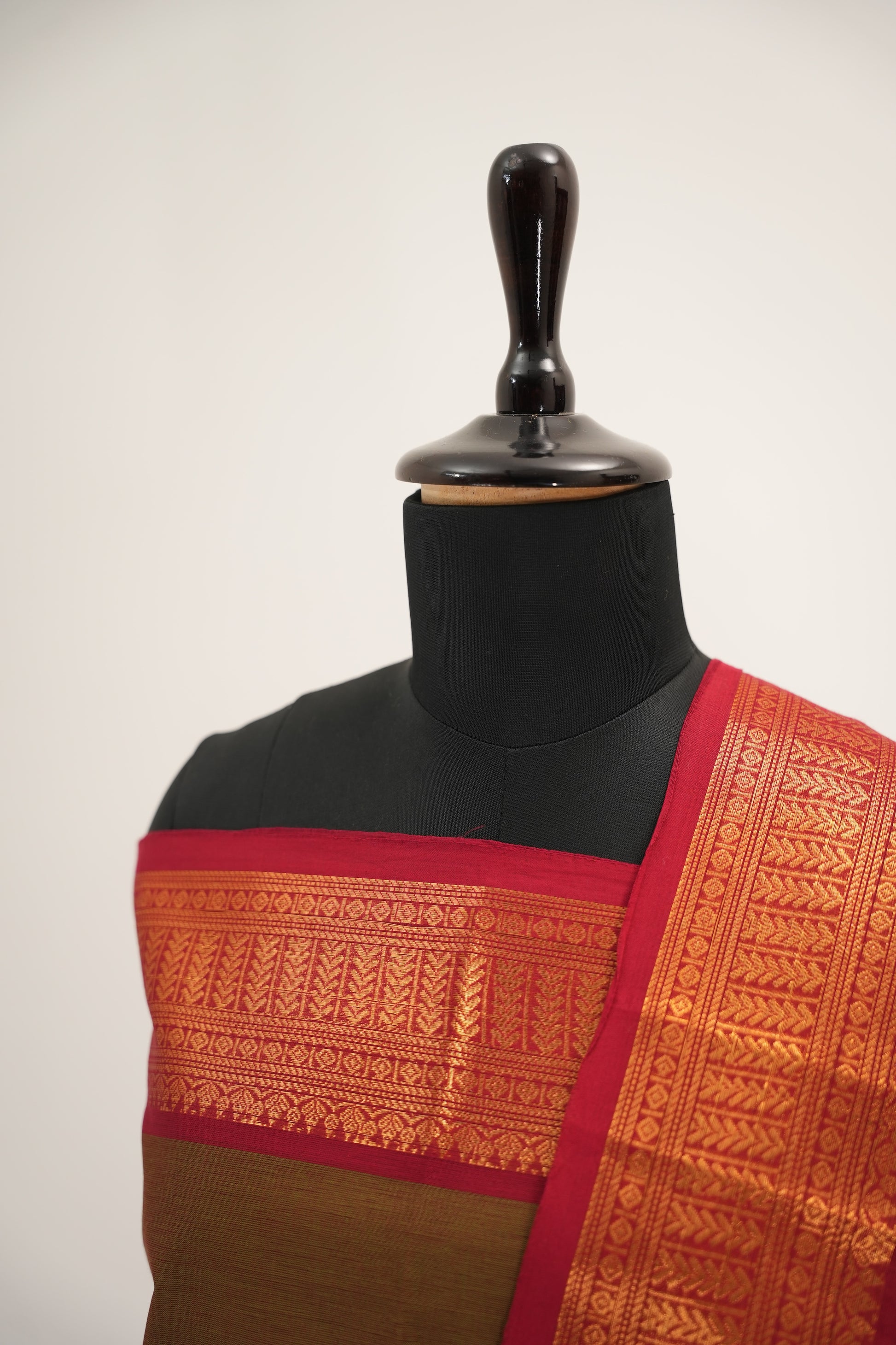 Brown with Red Border Chettinad Cotton Unstitched Salwar Suit - #NC150