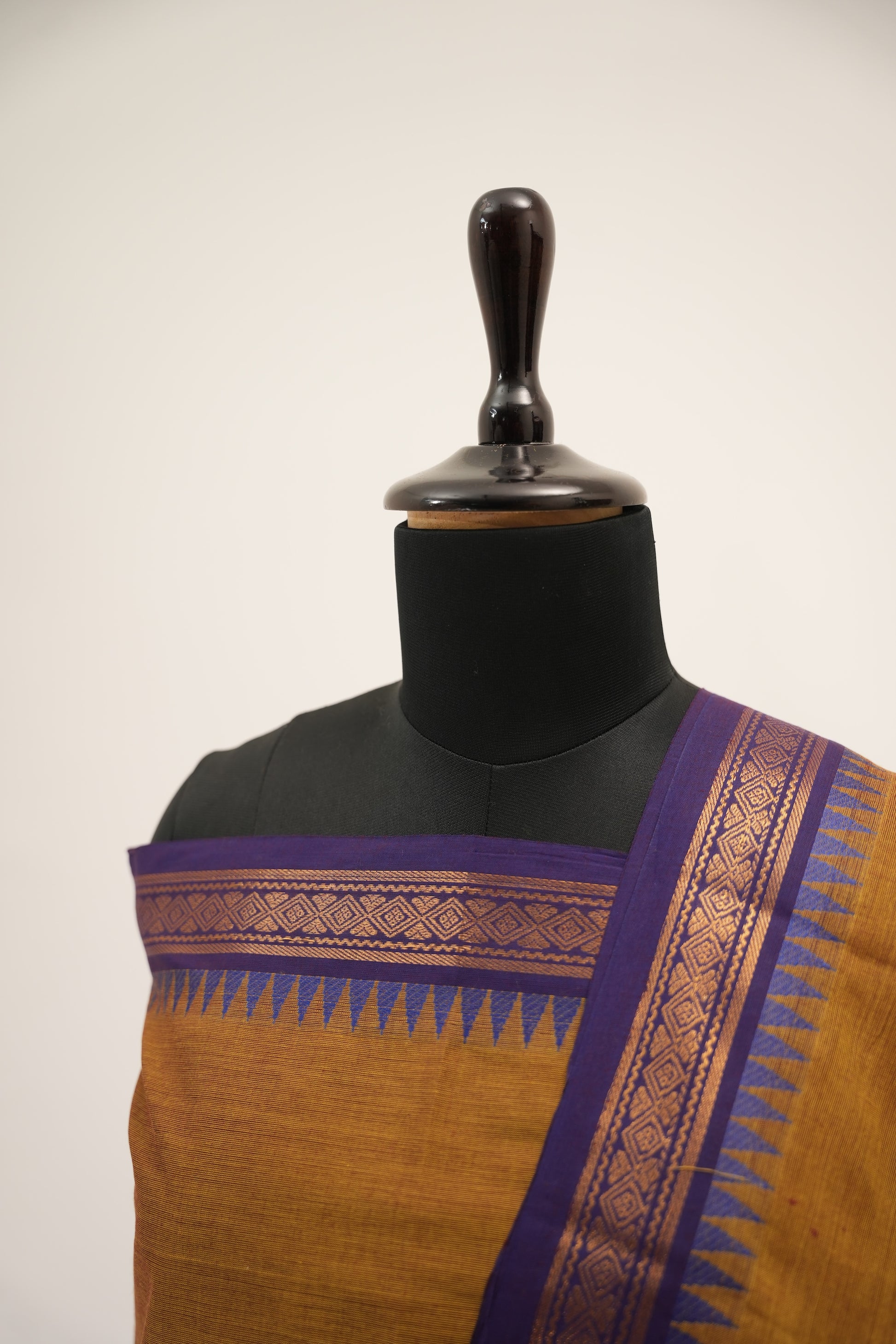 Mustard yellow with Purple Border Chettinad Cotton Unstitched Salwar Suit - #NC152