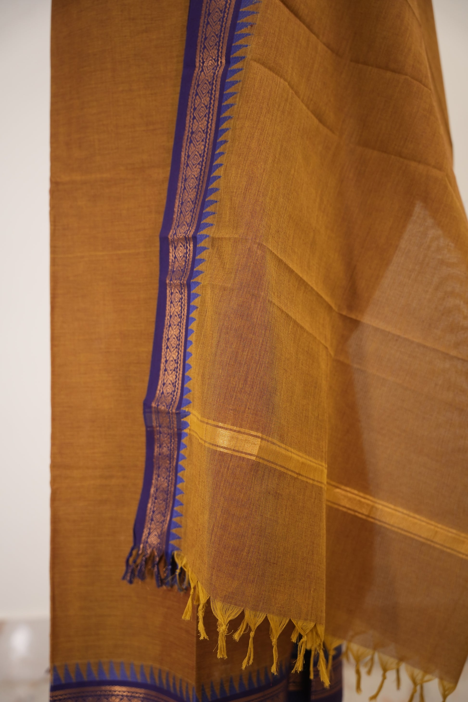 Mustard yellow with Purple Border Chettinad Cotton Unstitched Salwar Suit - #NC152