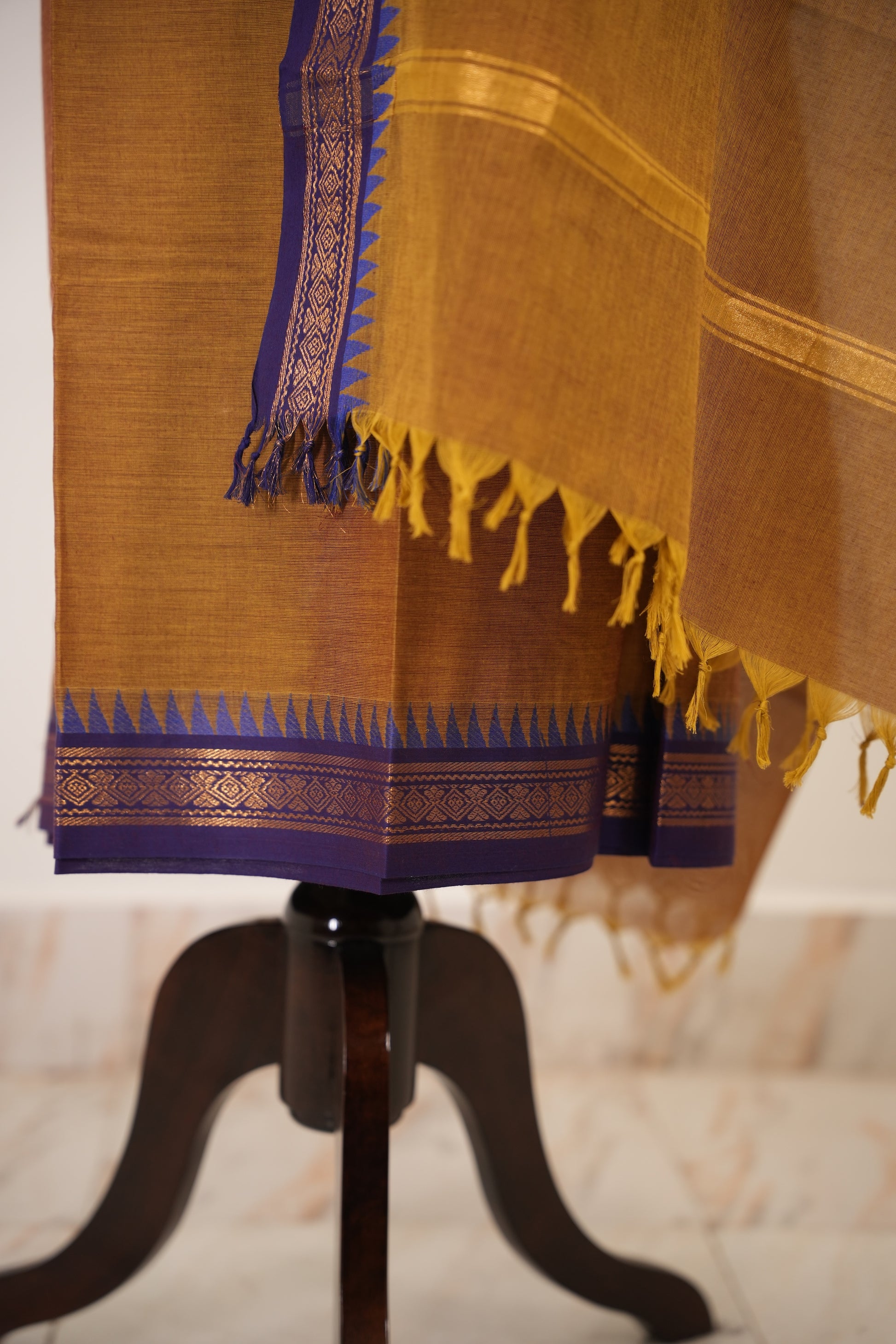 Mustard yellow with Purple Border Chettinad Cotton Unstitched Salwar Suit - #NC152