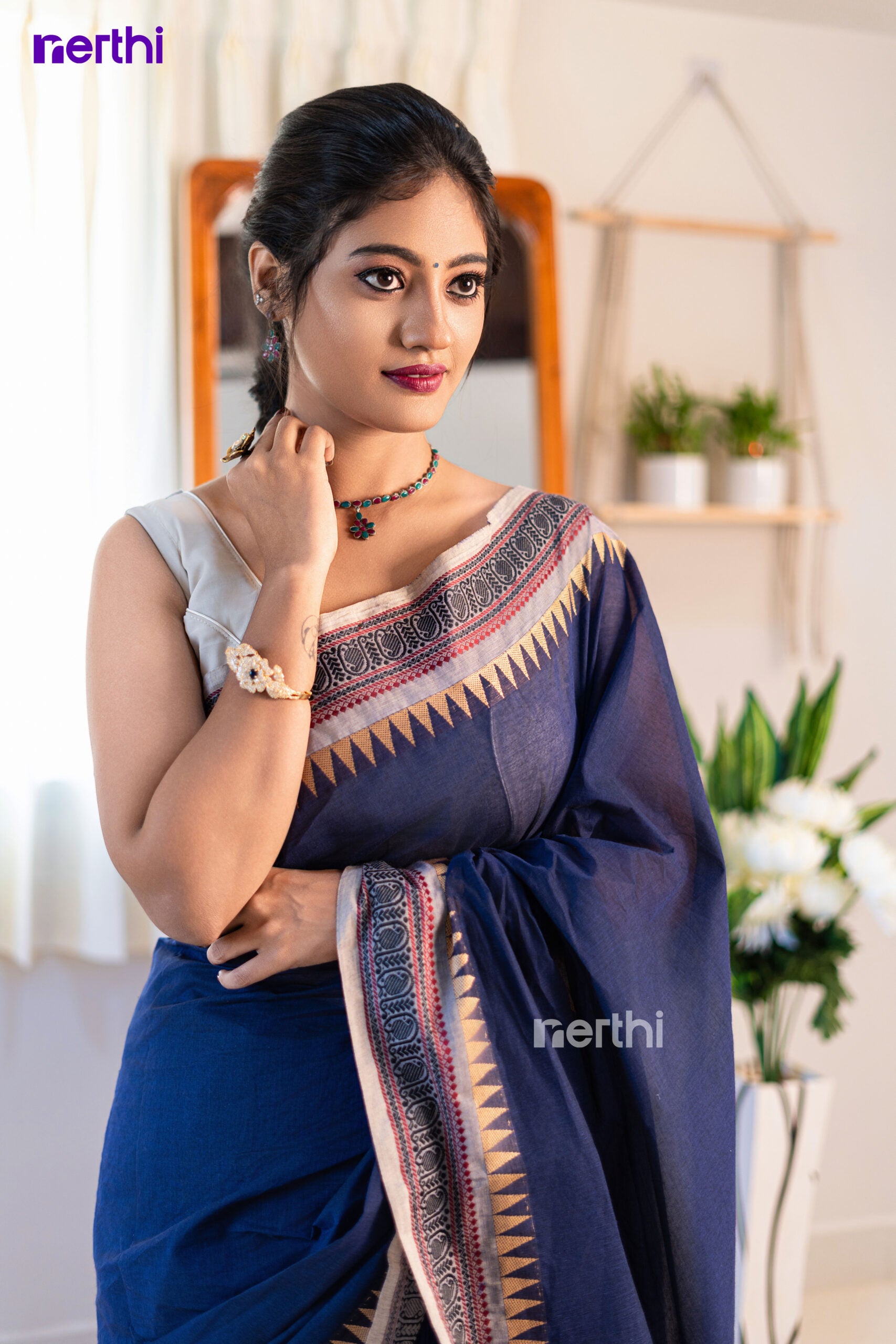 Varuni - Blue Chettinad Cotton Saree