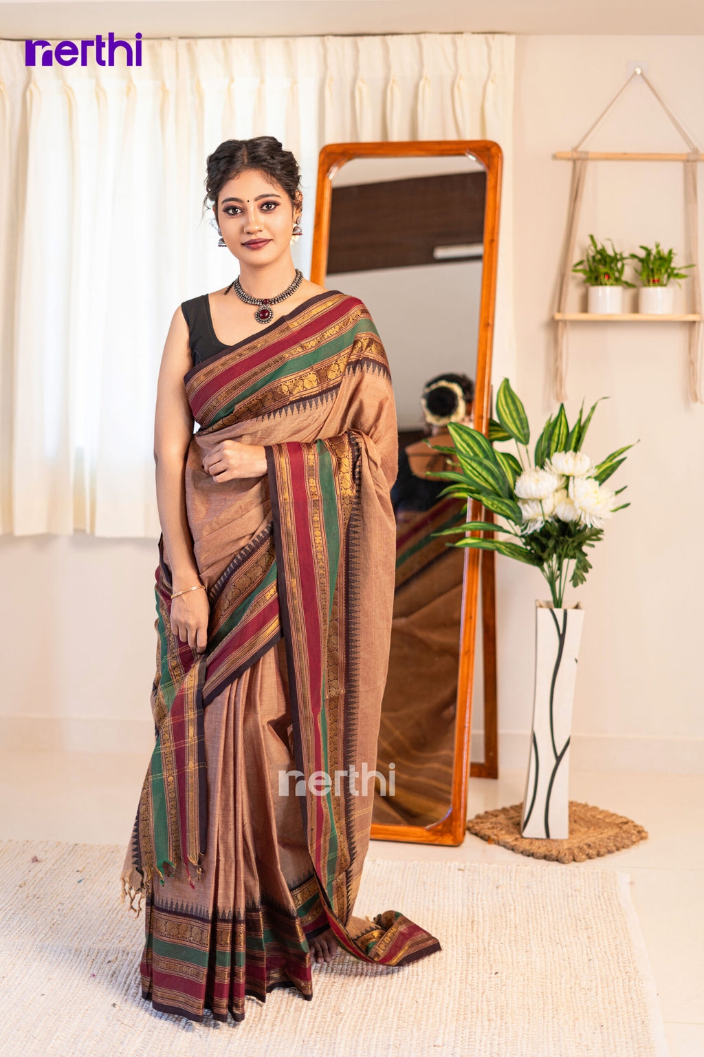 Kokila - Beige Chettinad Cotton Saree