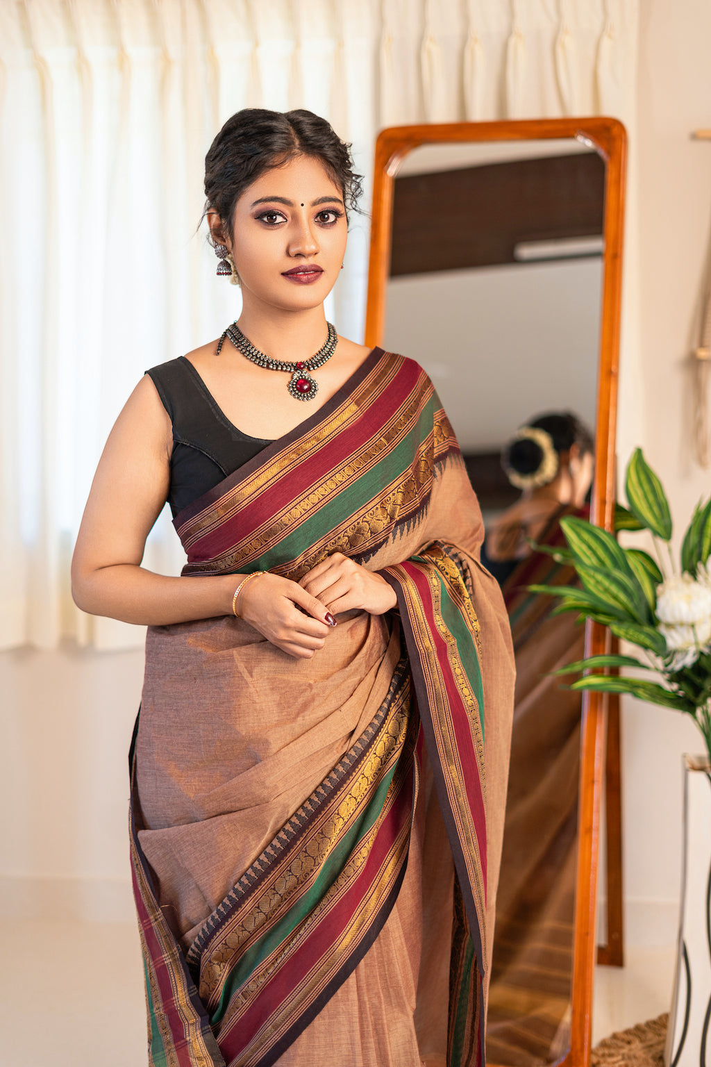Kokila - Beige Chettinad Cotton Saree