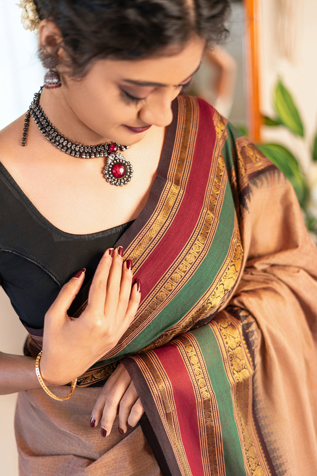 Kokila - Beige Chettinad Cotton Saree