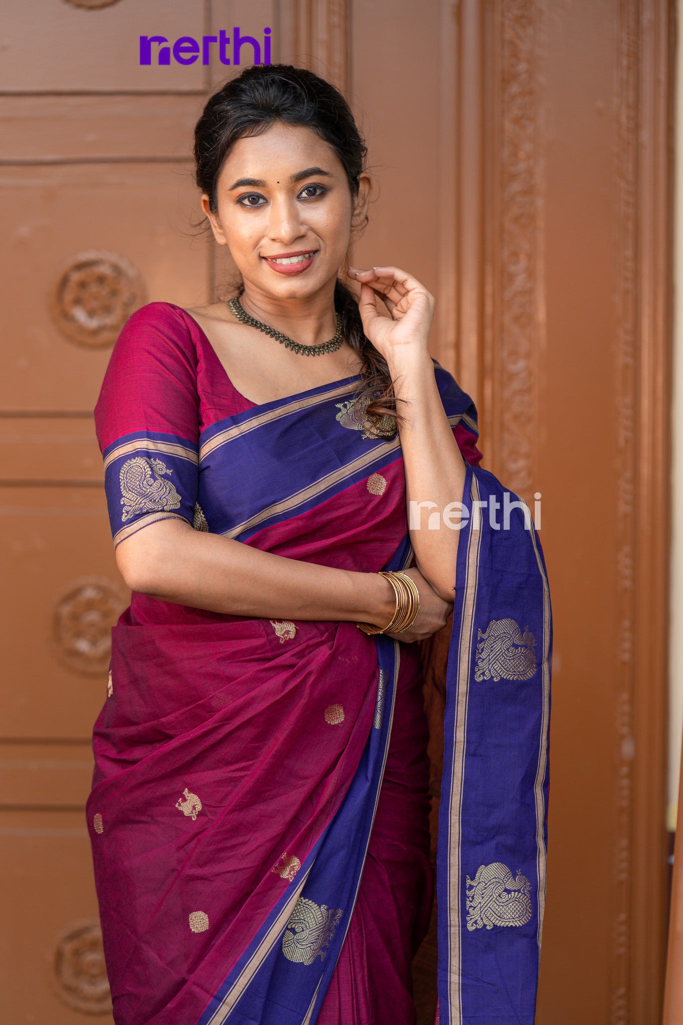 Thougai - Purple Chettinad Cotton Saree
