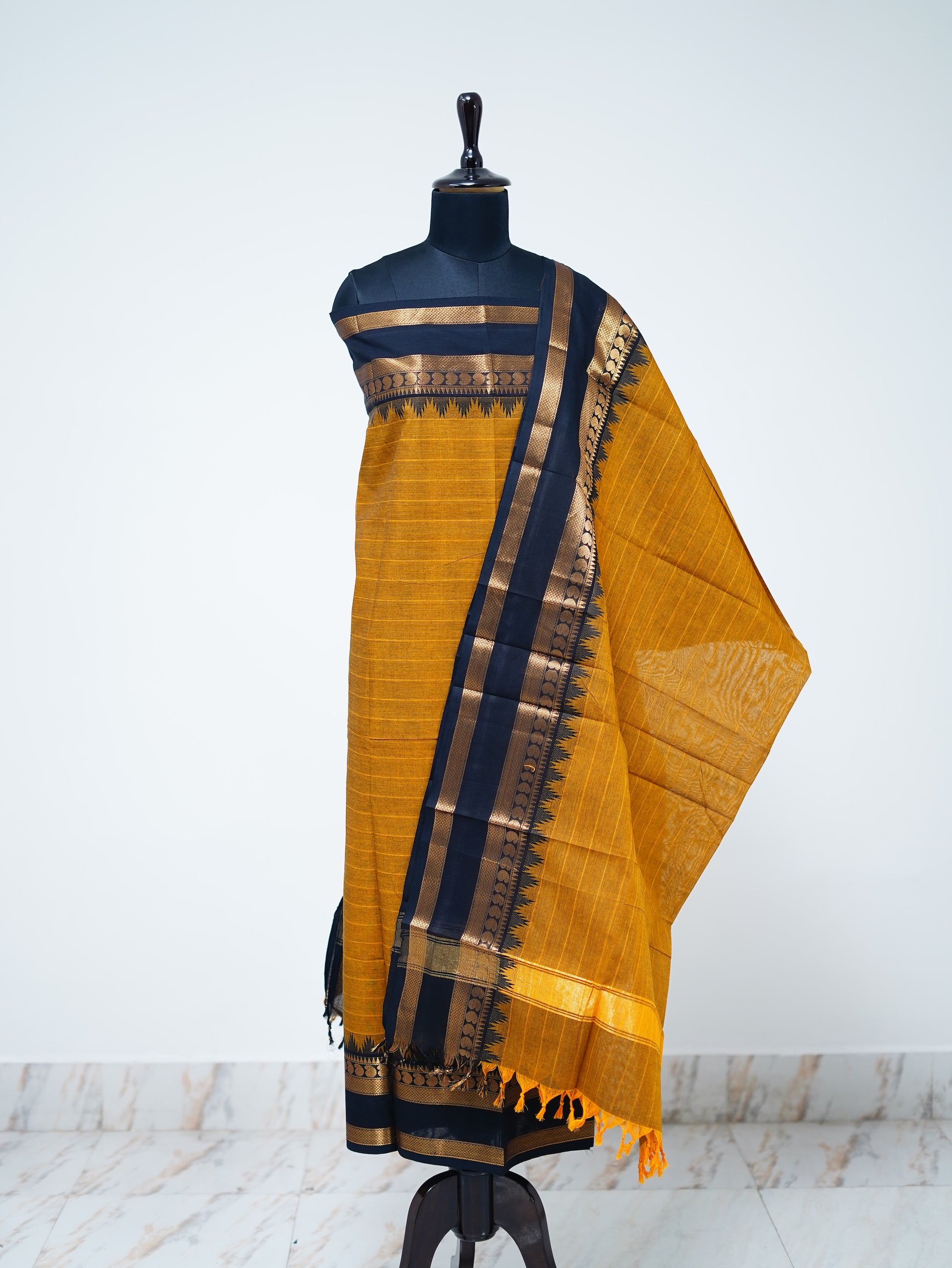 Fenugreek with Black Border Chettinad Cotton Unstitched Salwar Suit - #NC159