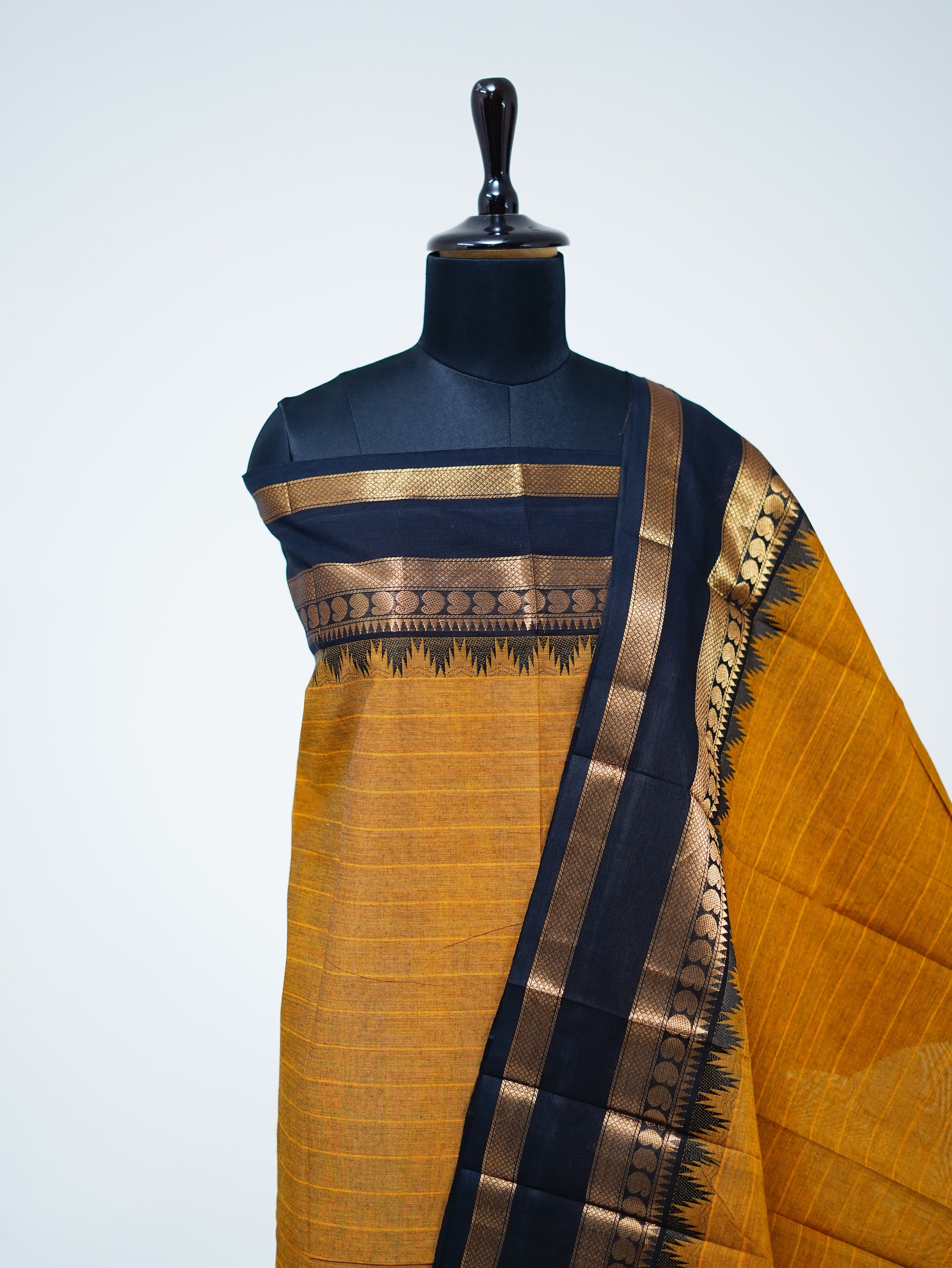 Fenugreek with Black Border Chettinad Cotton Unstitched Salwar Suit - #NC159