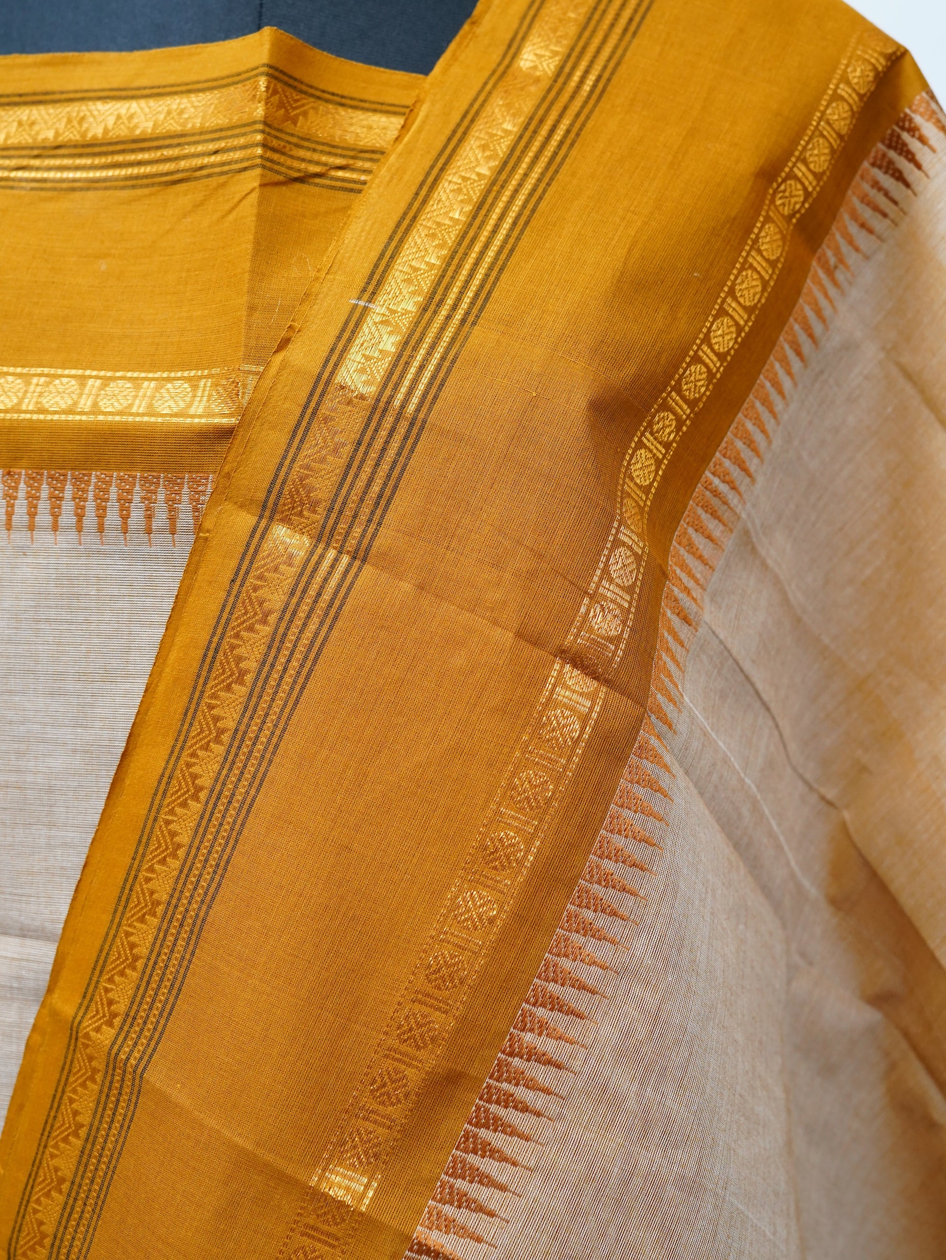 Offwhite with Yellow Border Chettinad Cotton Unstitched Salwar Suit - #NC160