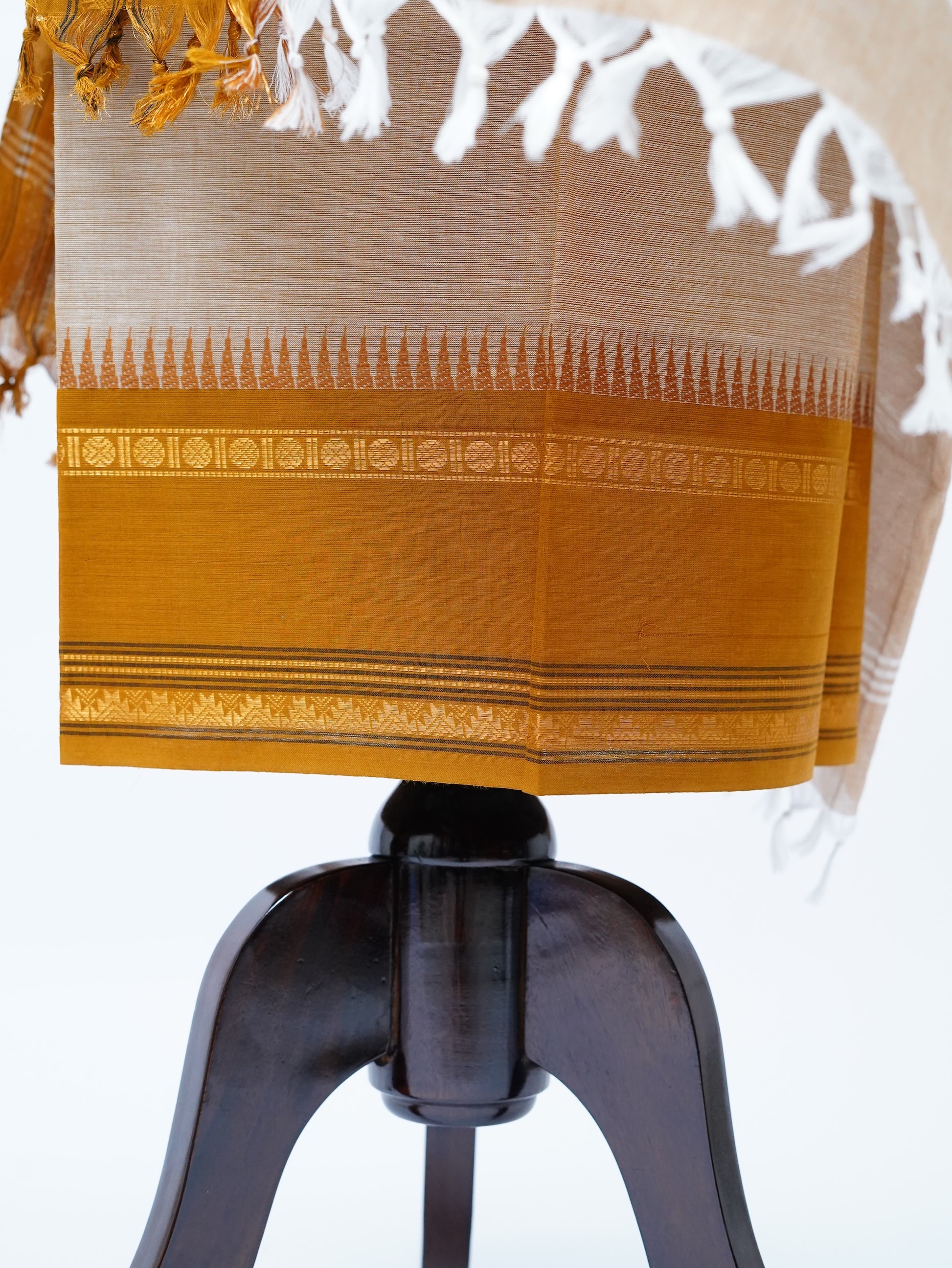 Offwhite with Yellow Border Chettinad Cotton Unstitched Salwar Suit - #NC160