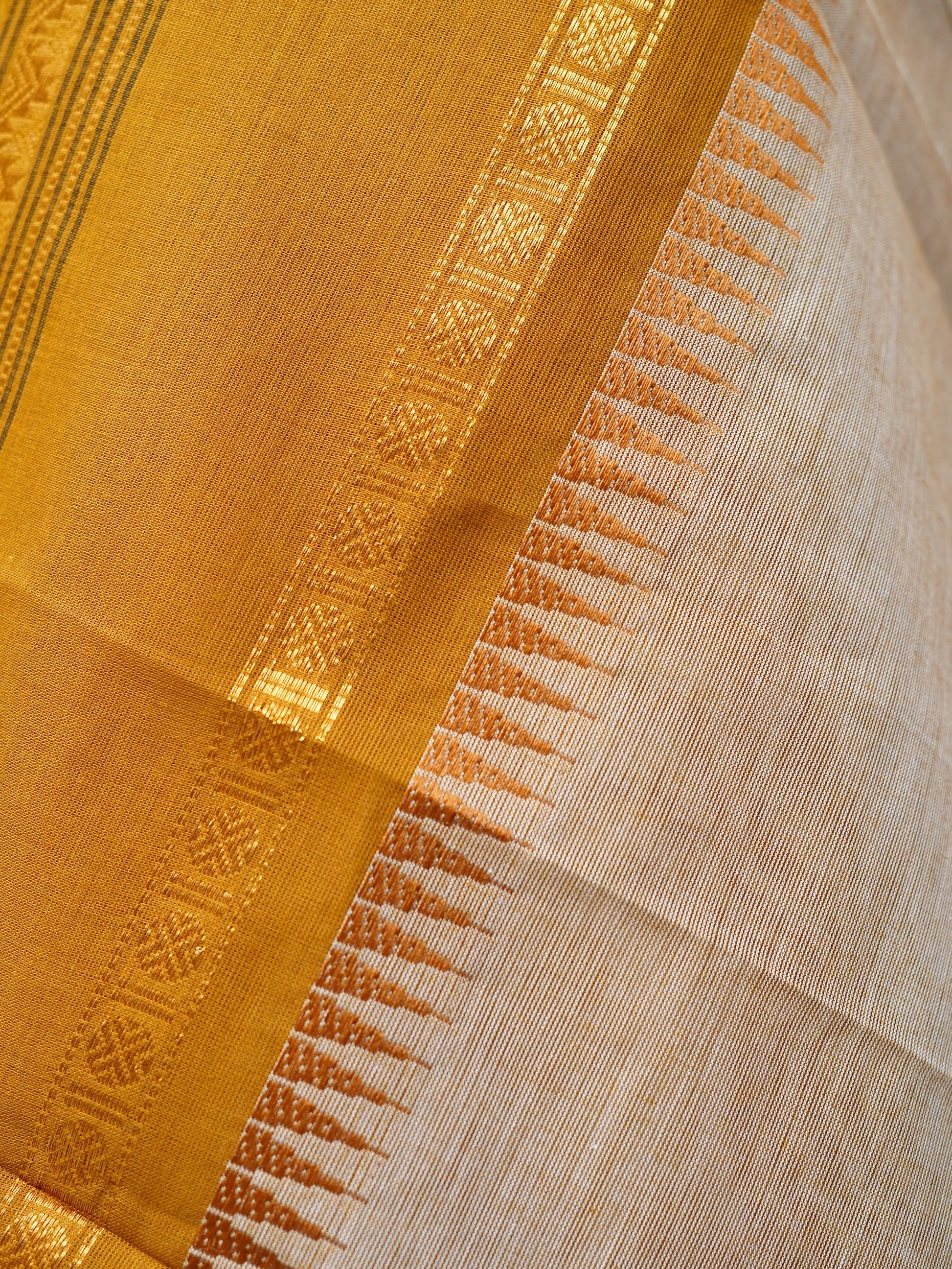 Offwhite with Yellow Border Chettinad Cotton Unstitched Salwar Suit - #NC160