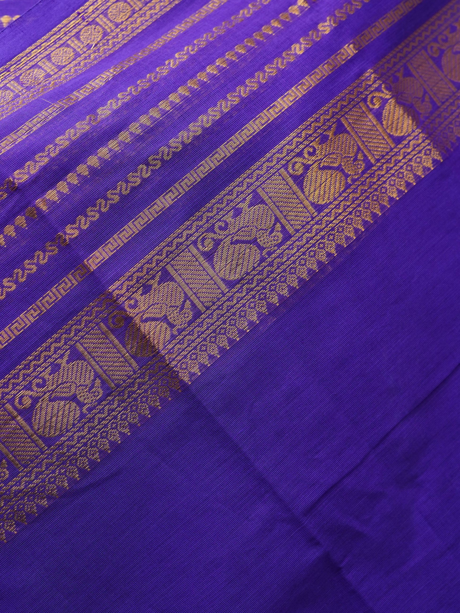 Purple with Golden Border Chettinad Cotton Unstitched Salwar Suit - #NC165
