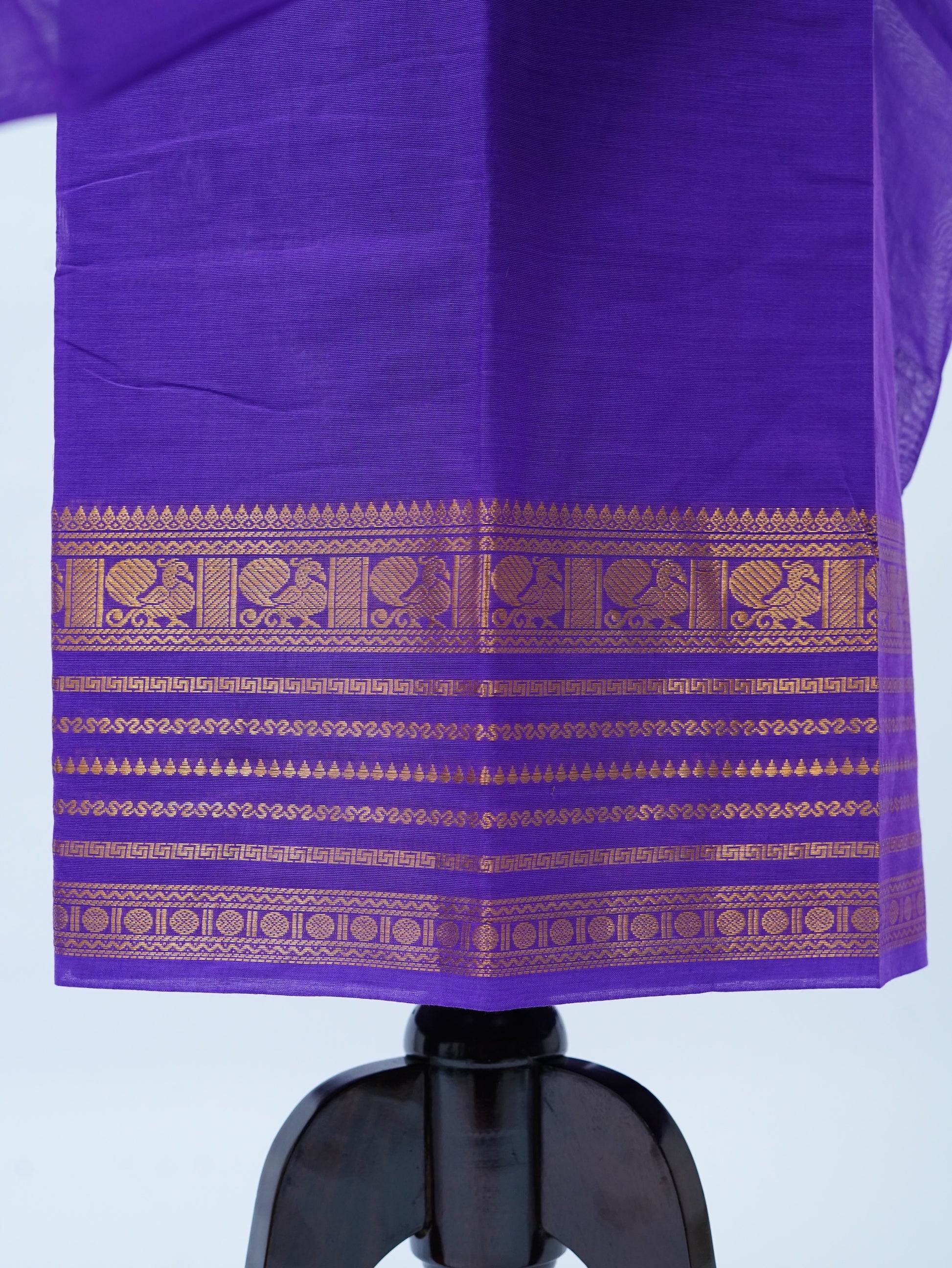 Purple with Golden Border Chettinad Cotton Unstitched Salwar Suit - #NC165