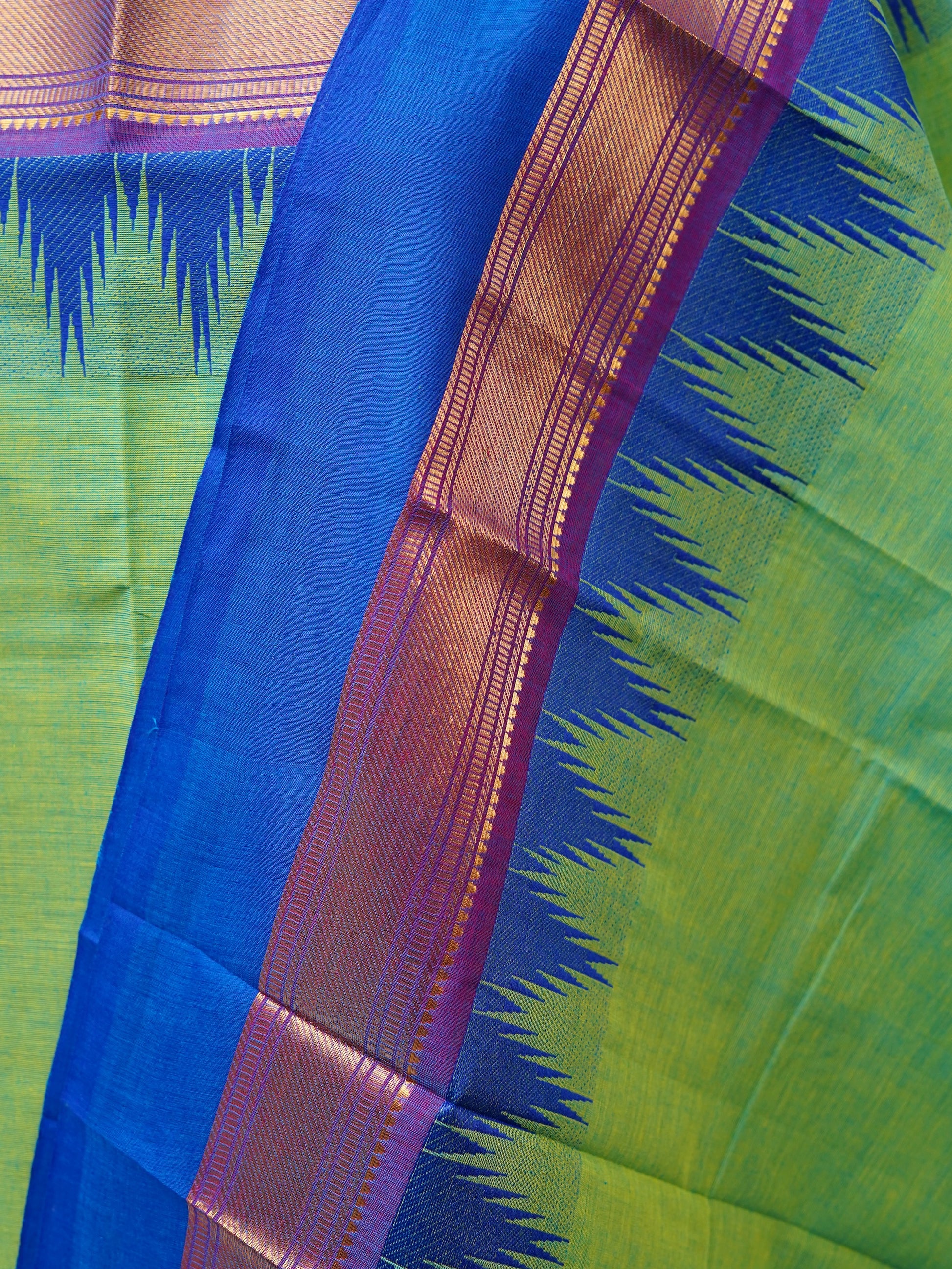 Ilai green with Blue Border Chettinad Cotton Unstitched Salwar Suit - #NC169