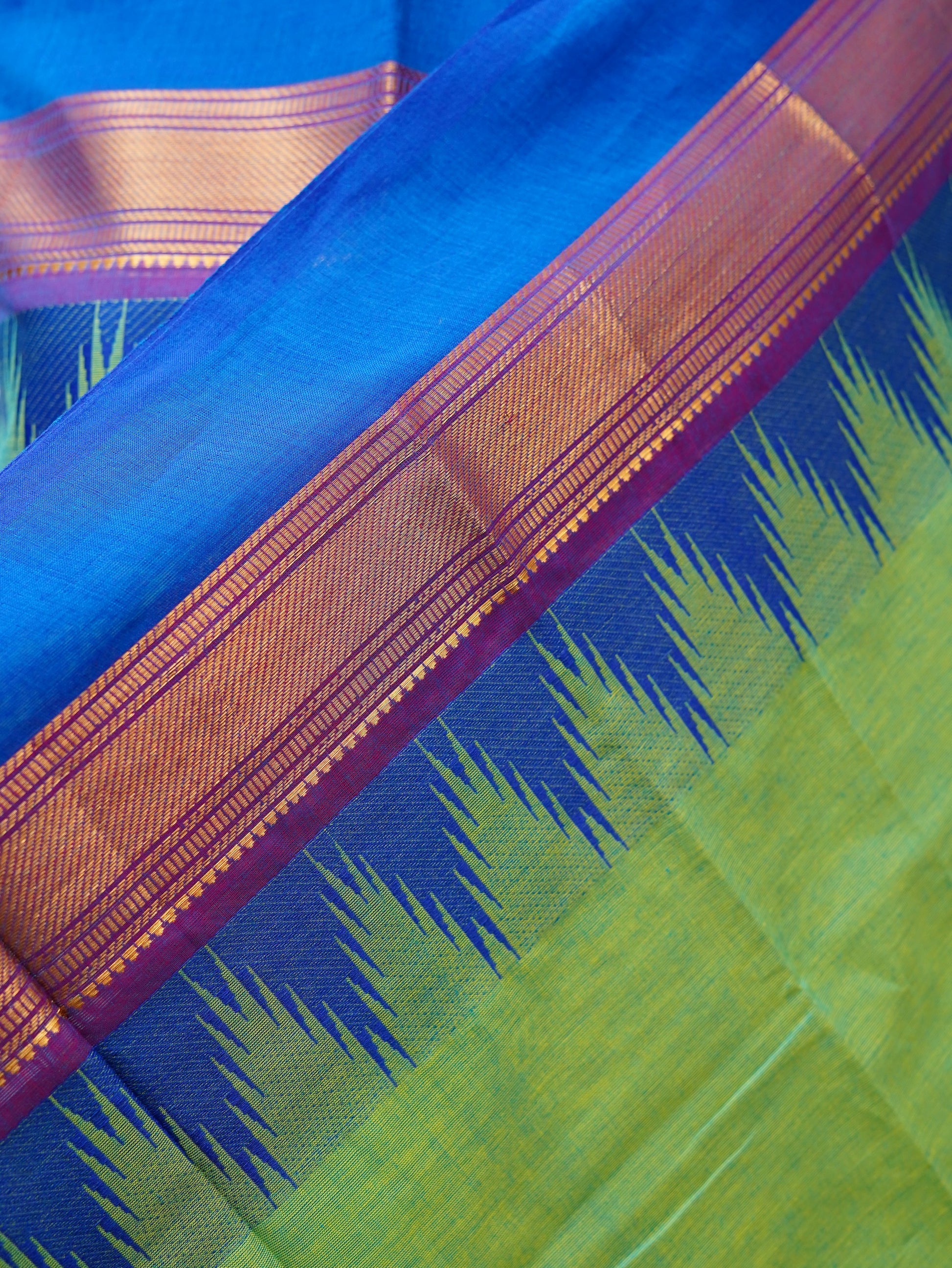 Ilai green with Blue Border Chettinad Cotton Unstitched Salwar Suit - #NC169